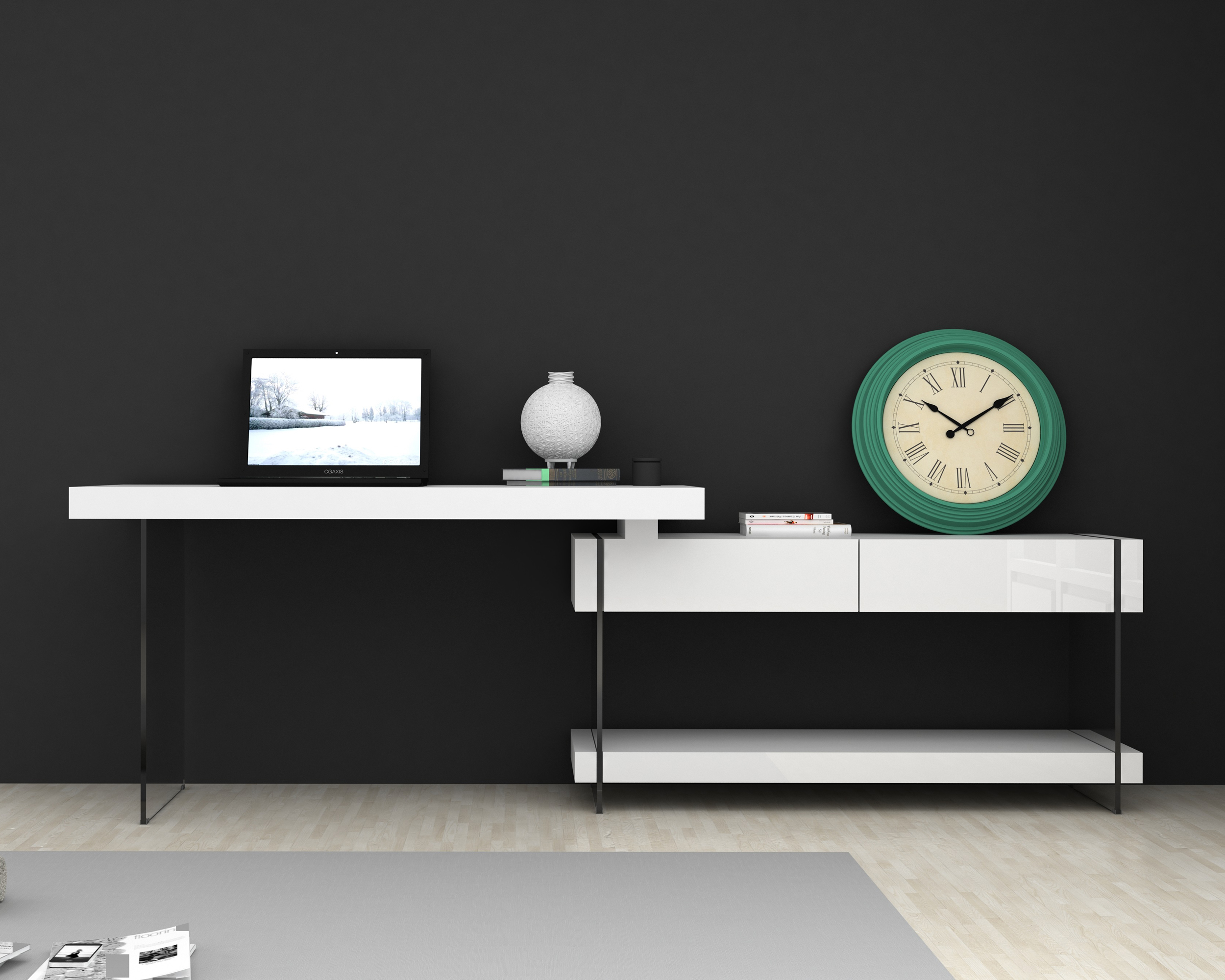 J&M Cloud Desk - White, High Gloss