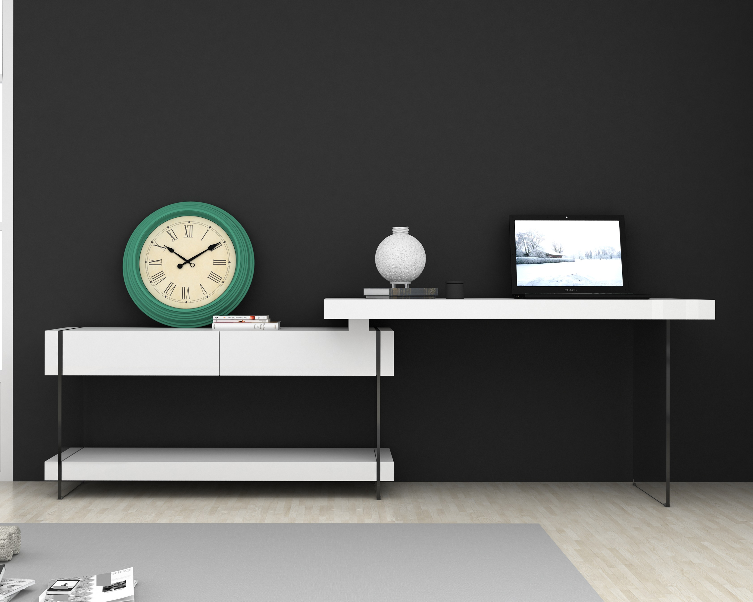 J&M Cloud Desk - White, High Gloss