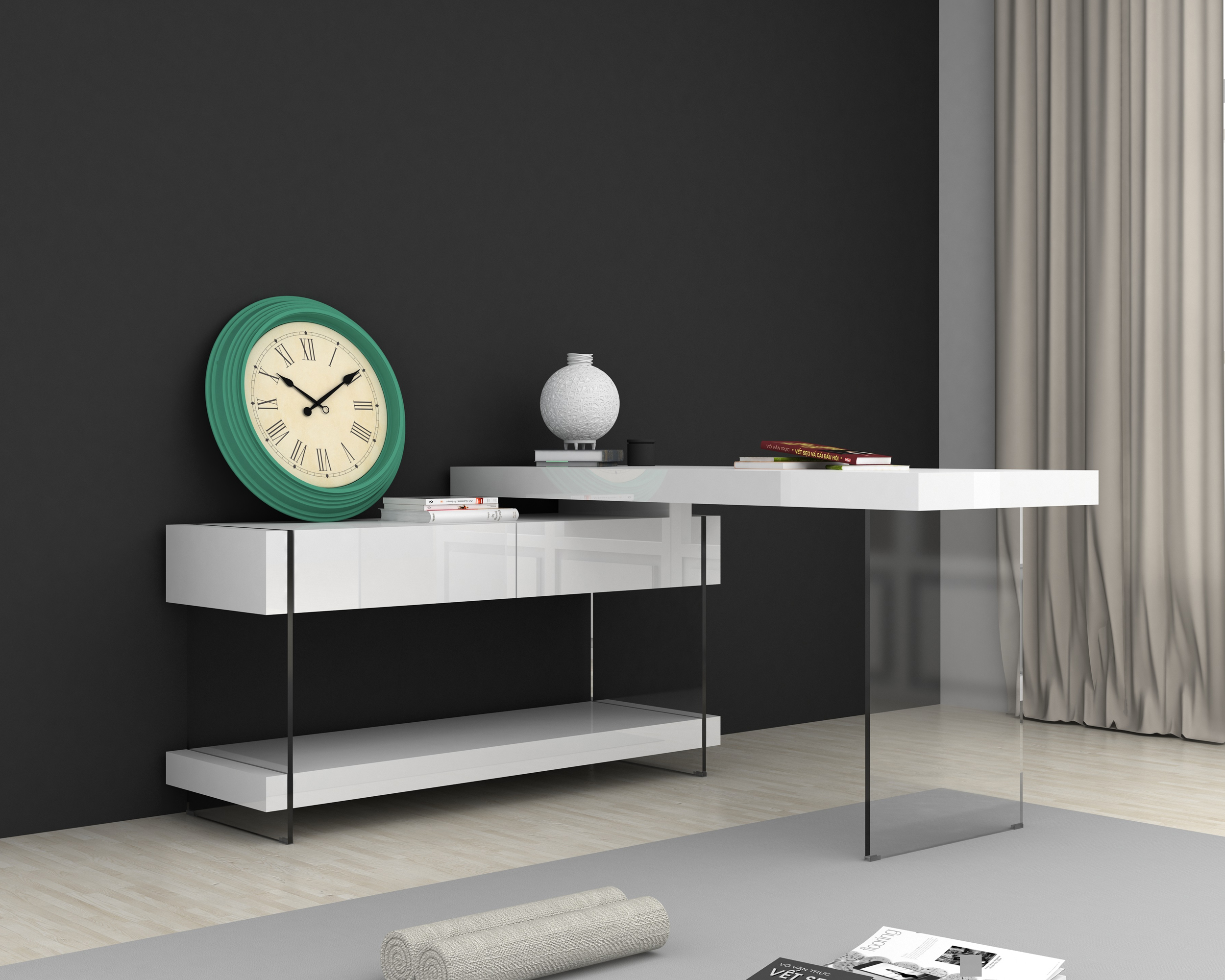 J&M Cloud Desk - White, High Gloss