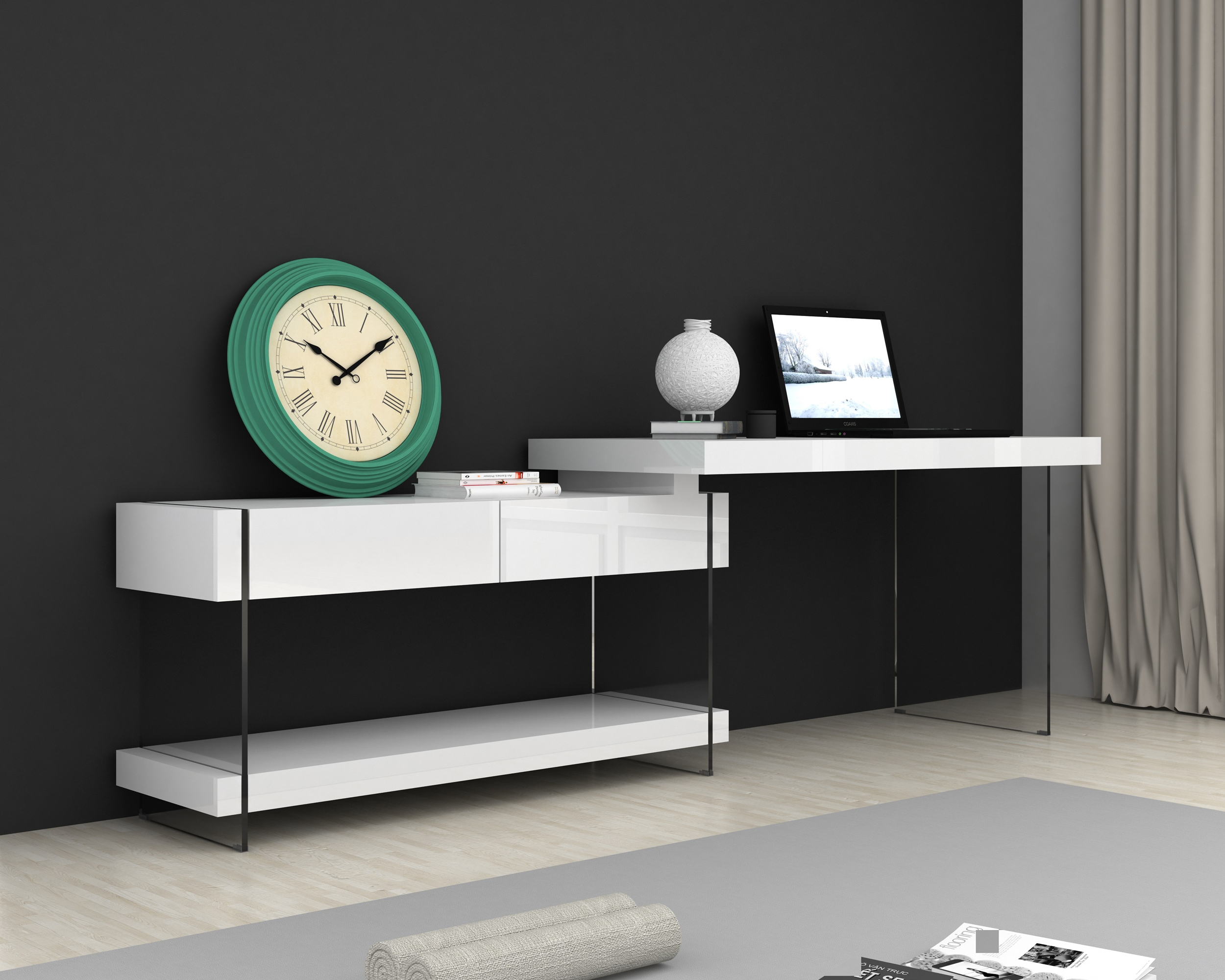 J&M Cloud Desk - White, High Gloss