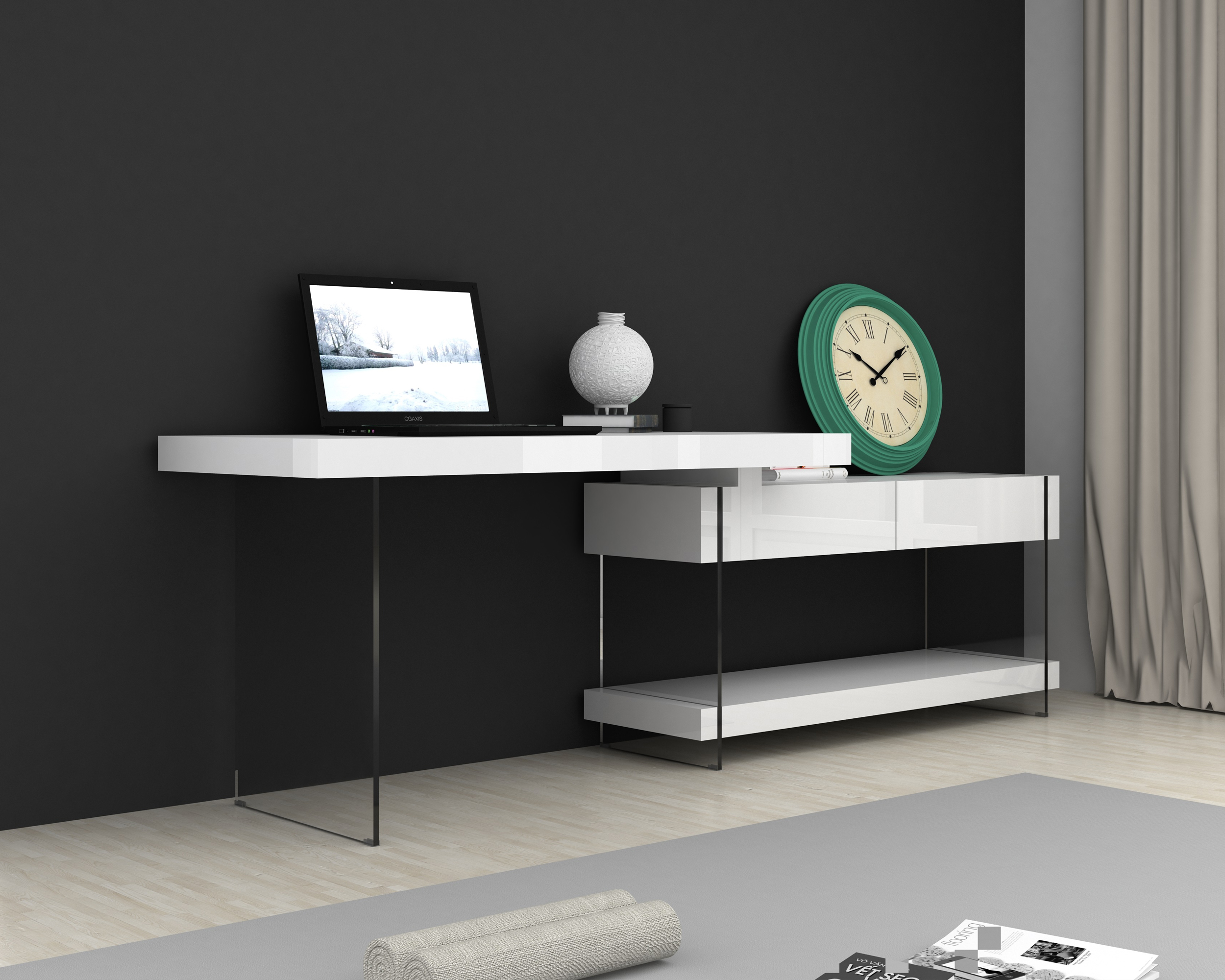 J&M Cloud Desk - White, High Gloss