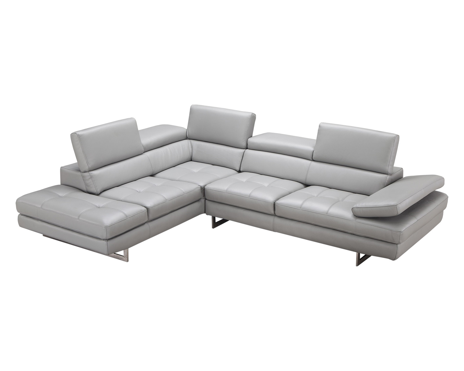 J&M A761 Italian Leather Sectional - Left Hand Facing, Light Gray