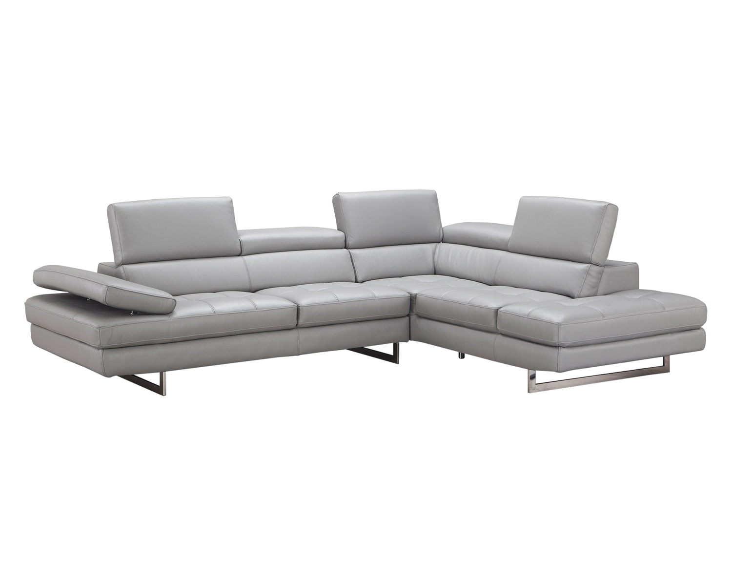 J&M A761 Italian Leather Sectional - Left Hand Facing, Light Gray