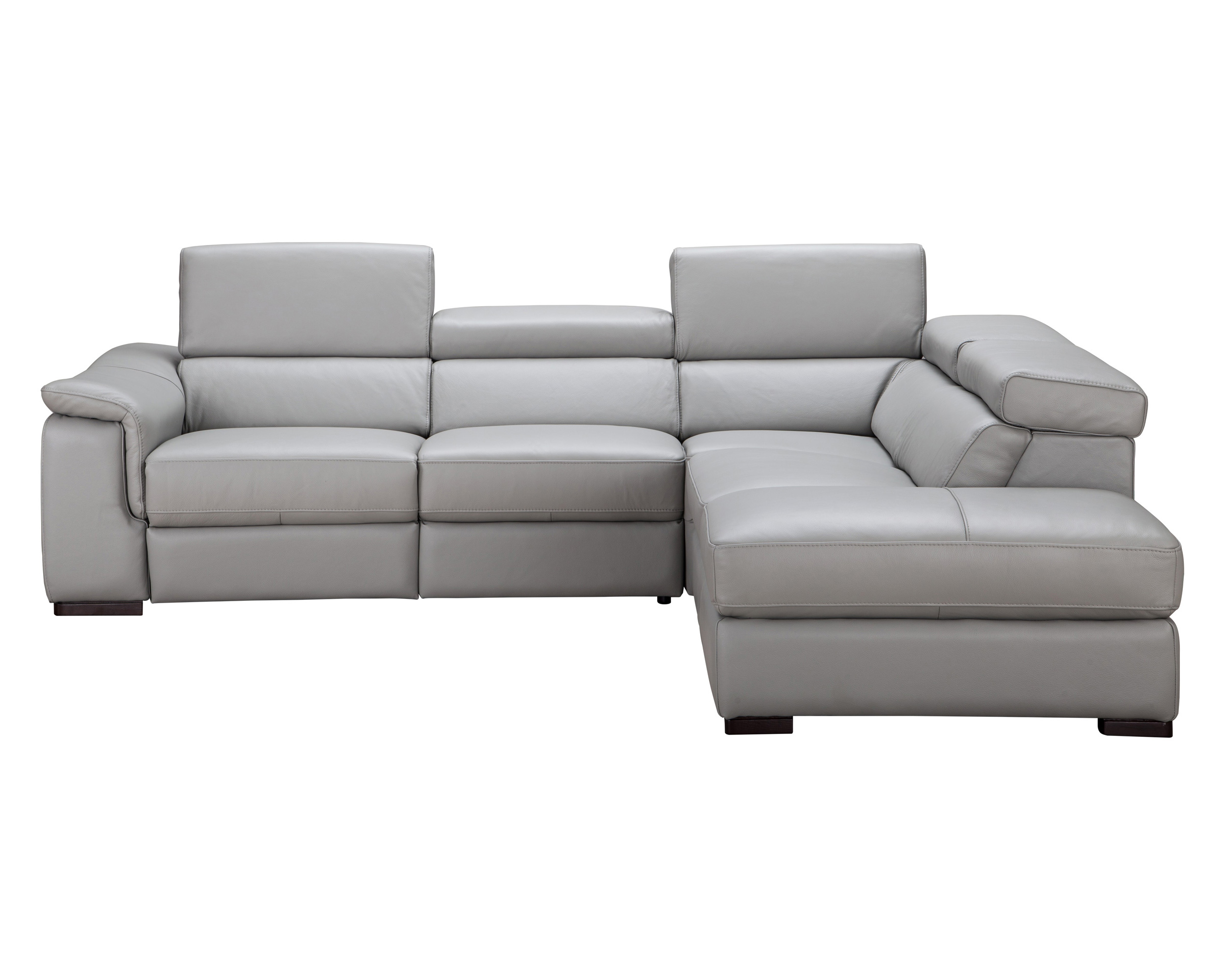 J&M Perla Premium Leather Sectional - Right Hand Facing Chaise, Light Gray