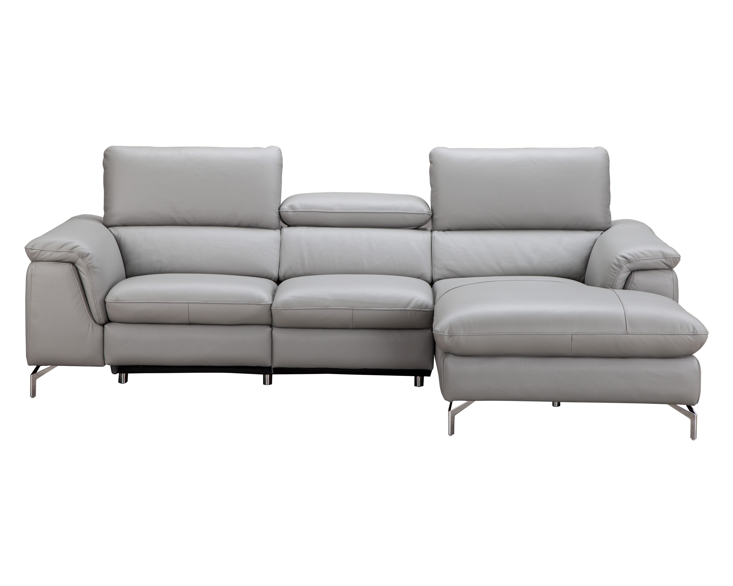 J&M Serena Premium Leather Sectional - Right Hand Facing Chaise, Light Gray