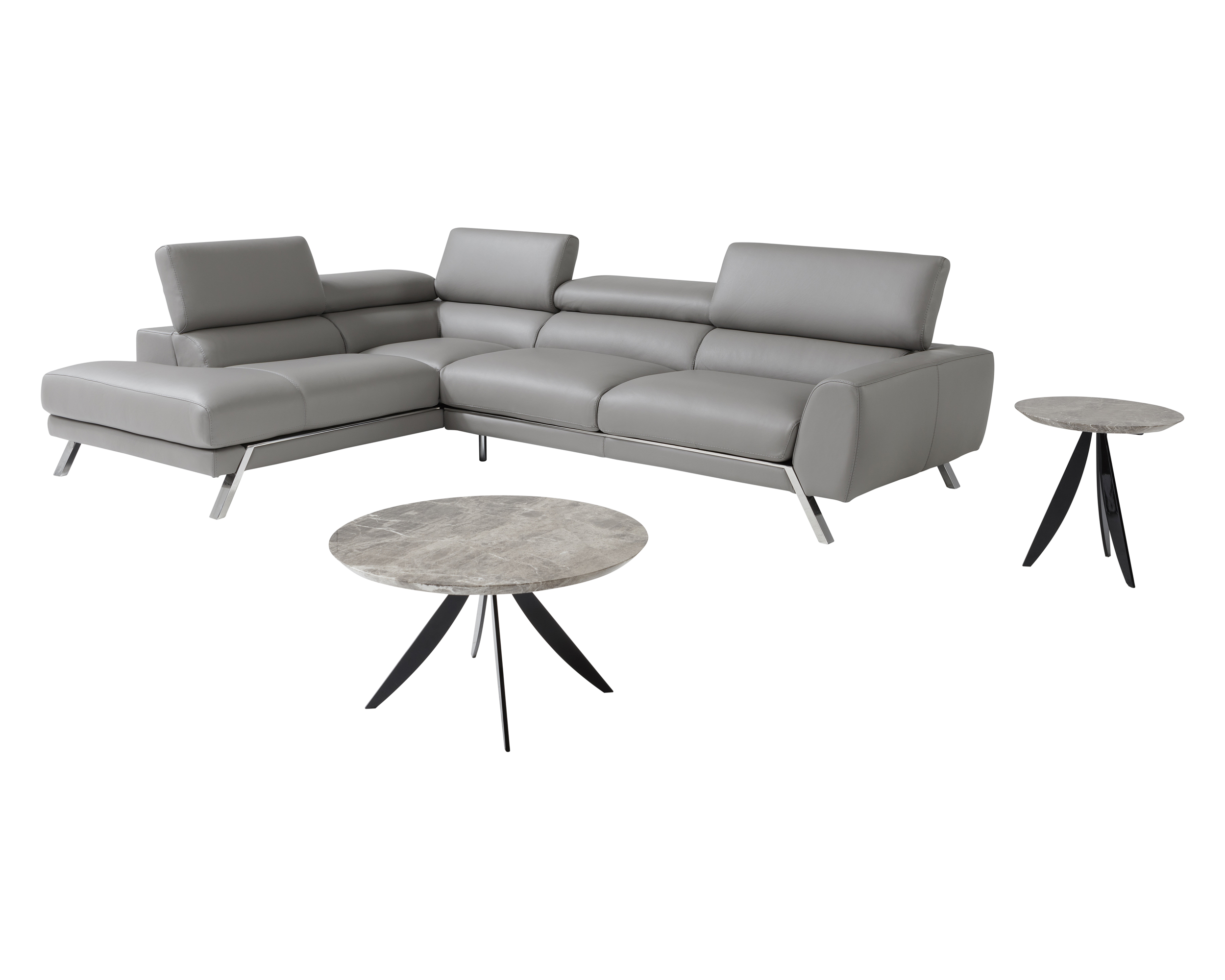 J&M Mood Gray Leather Sectional - Left Hand Facing, Gray