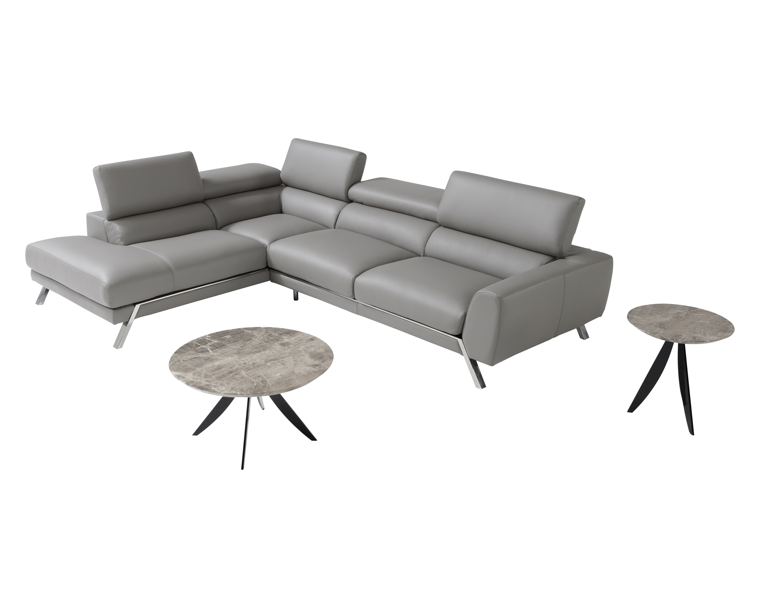 J&M Mood Gray Leather Sectional - Left Hand Facing, Gray