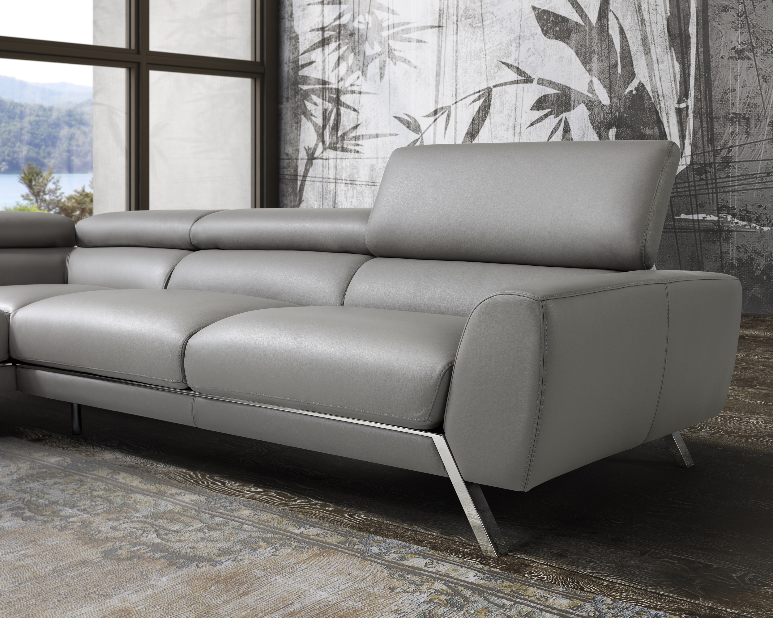 J&M Mood Gray Leather Sectional - Left Hand Facing, Gray