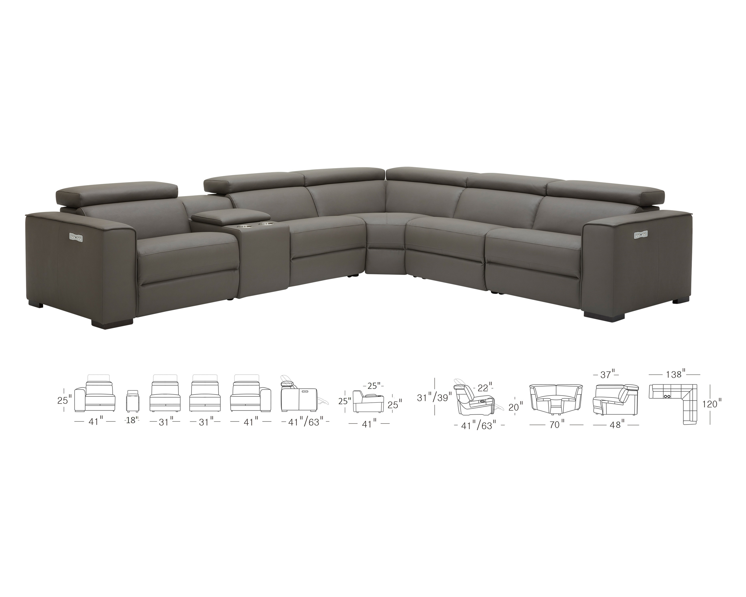J&M Picasso Motion Sectional - Dark Gray