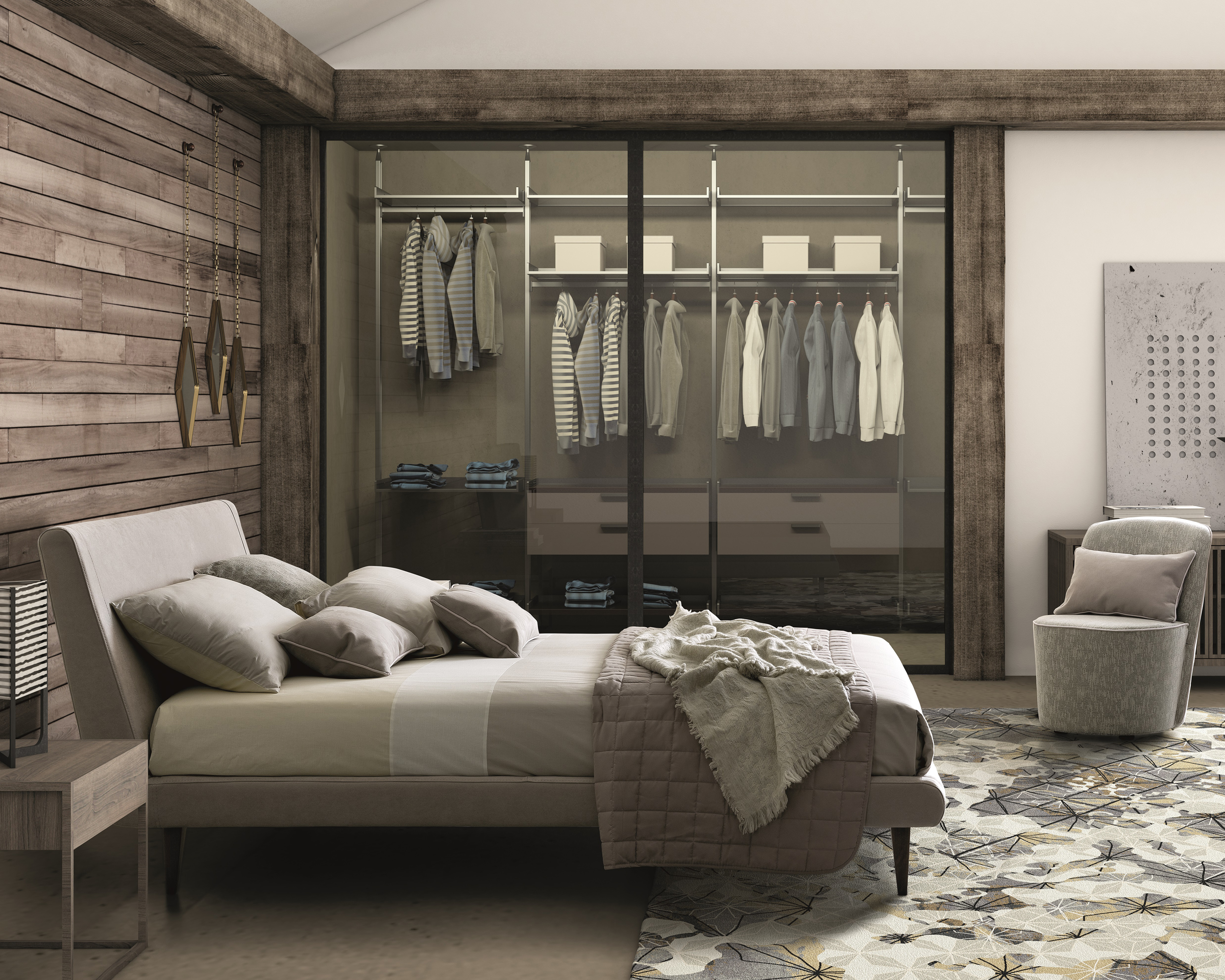 J&M Metropolitan Queen Bed - Taupe, Fabric