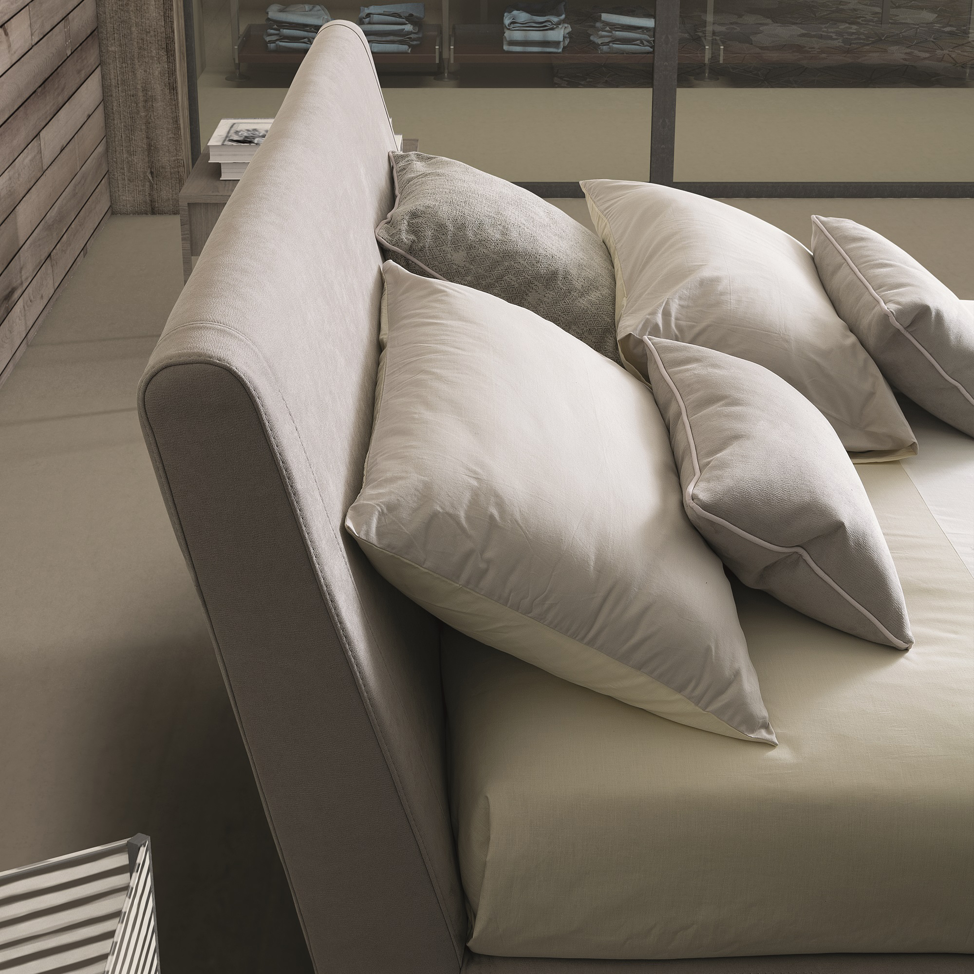 J&M Metropolitan Queen Bed - Taupe, Fabric