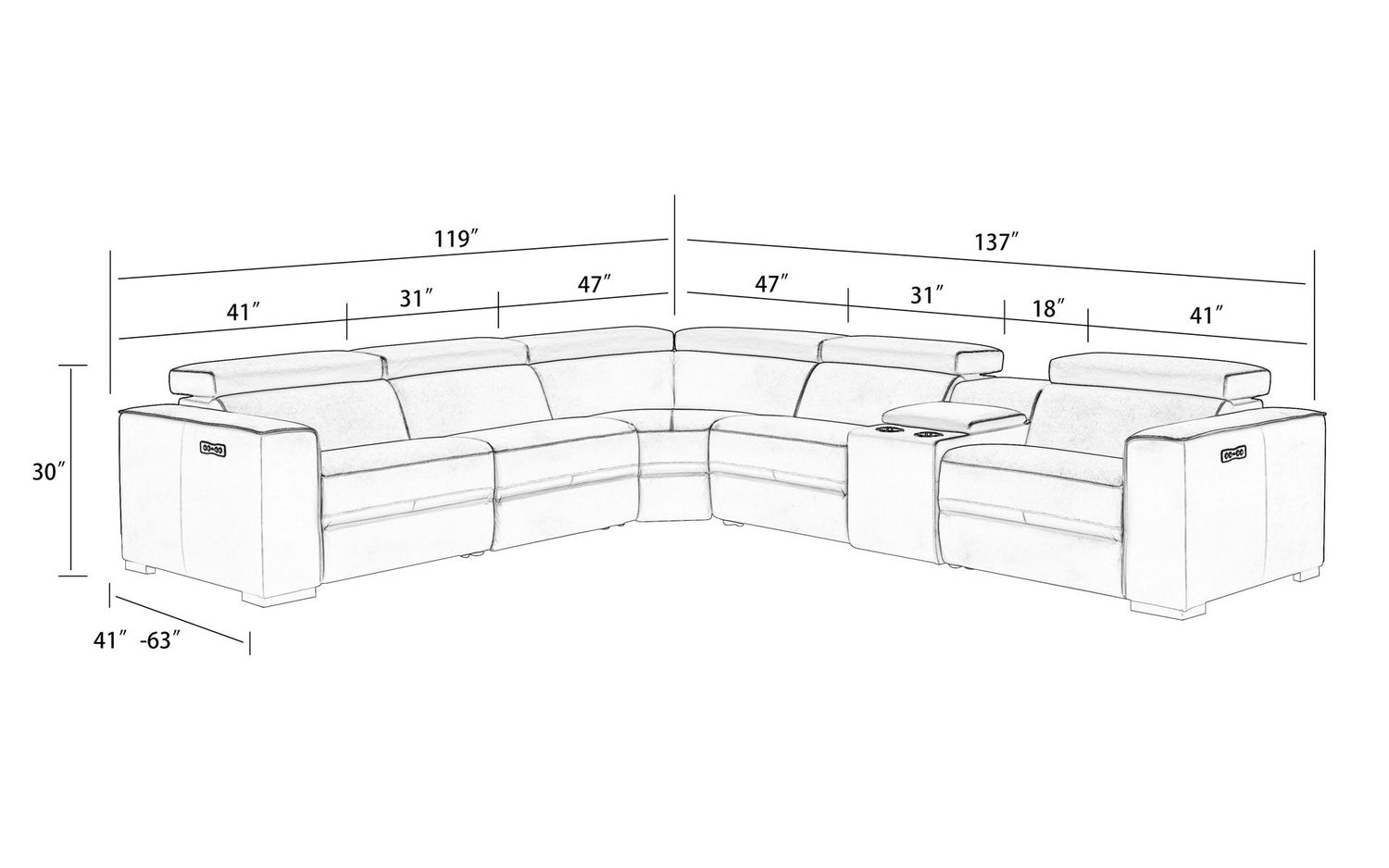 Jubilee - Birt Sectional Sofa with Recliners