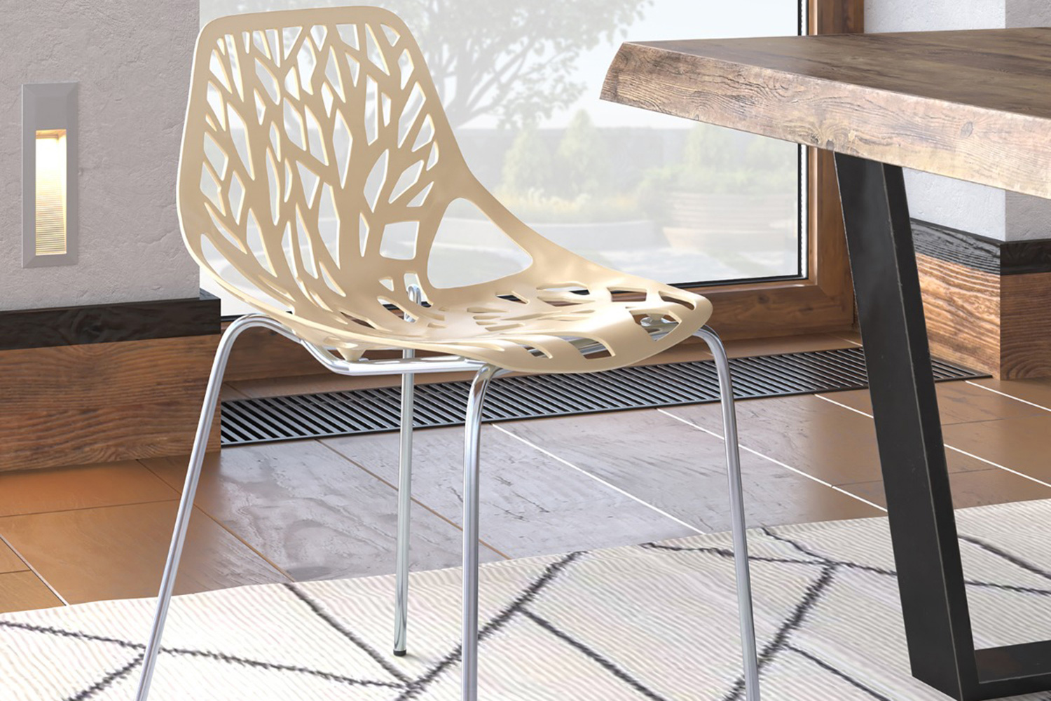 LeisureMod Asbury Modern Forest Design Dining Side Chair - Cream