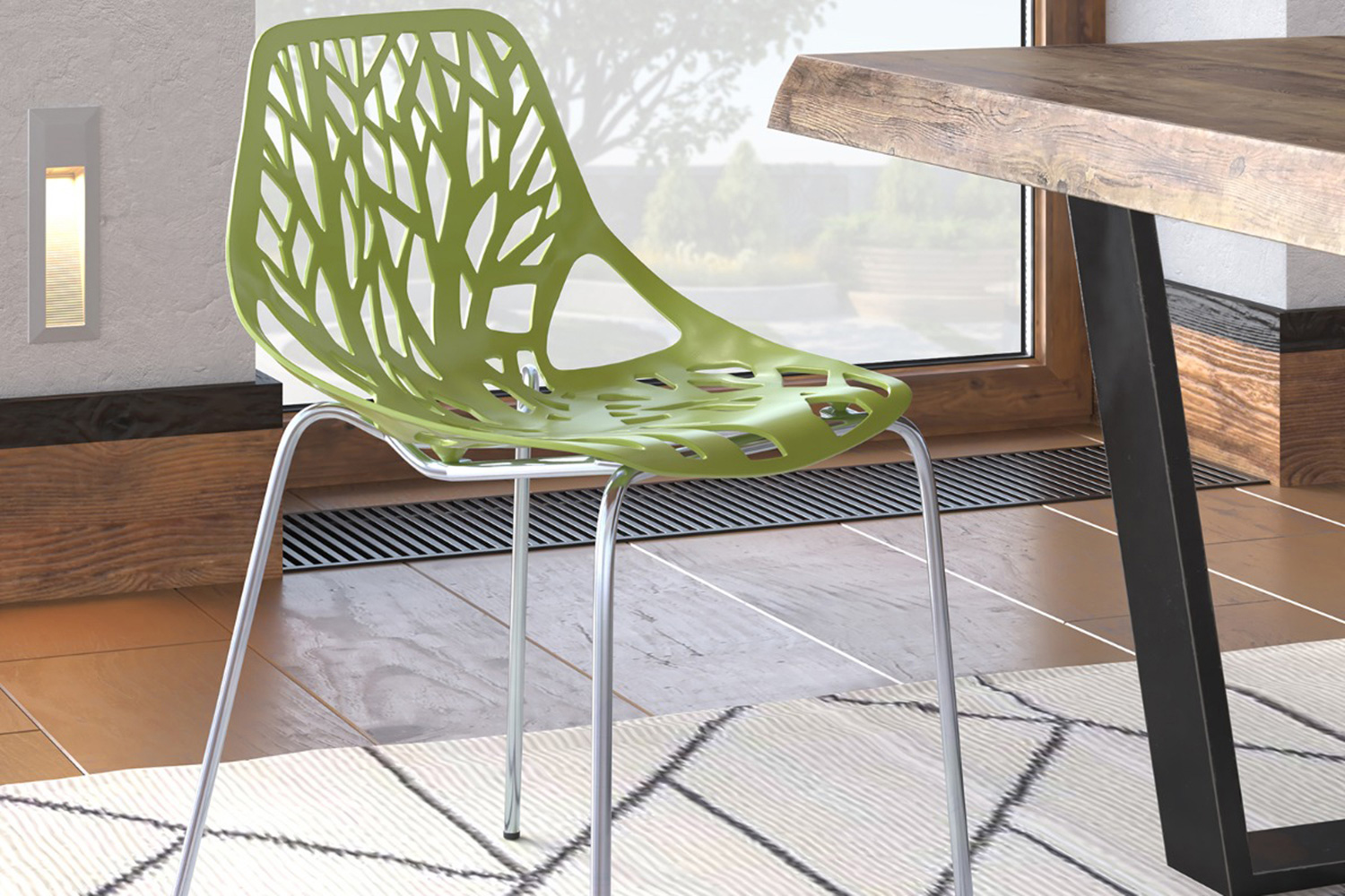 LeisureMod Asbury Modern Forest Design Dining Side Chair - Green
