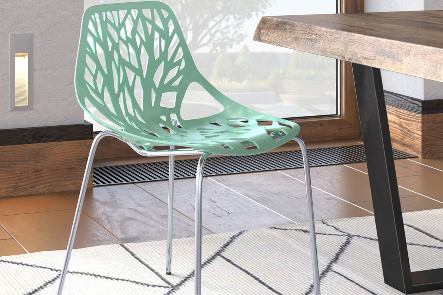 LeisureMod Asbury Modern Forest Design Dining Side Chair - Mint