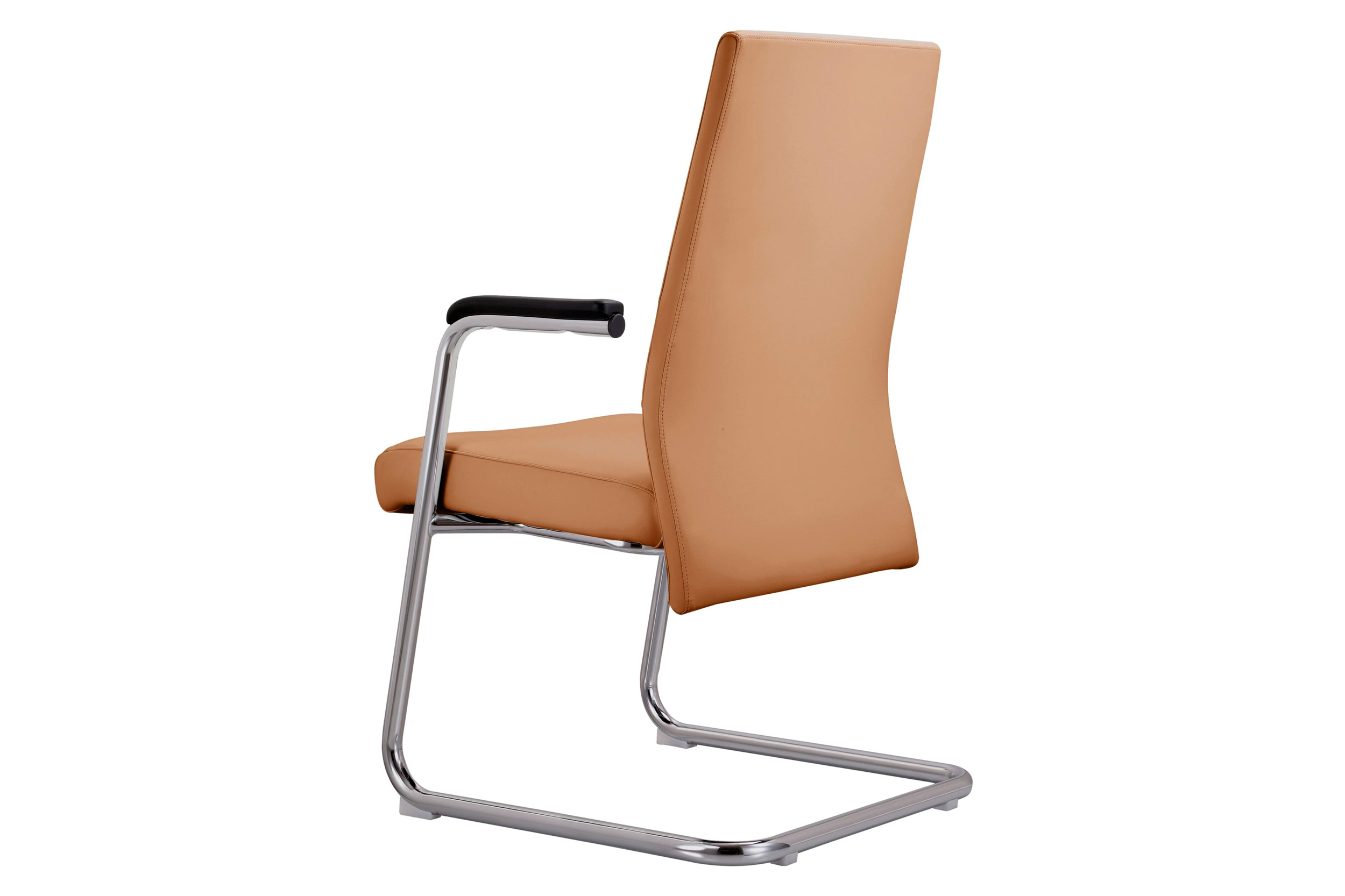 LeisureMod Aleen Mid-Century Modern Office Chair with Upholstered Seat and Metal Armrest - Acorn Brown