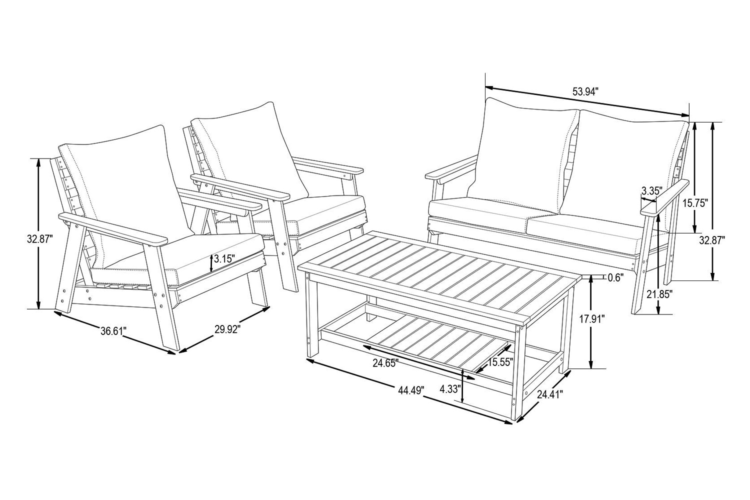 LeisureMod Alpine Modern Polystyrene 4-Peice Patio Conversation Set - Beige
