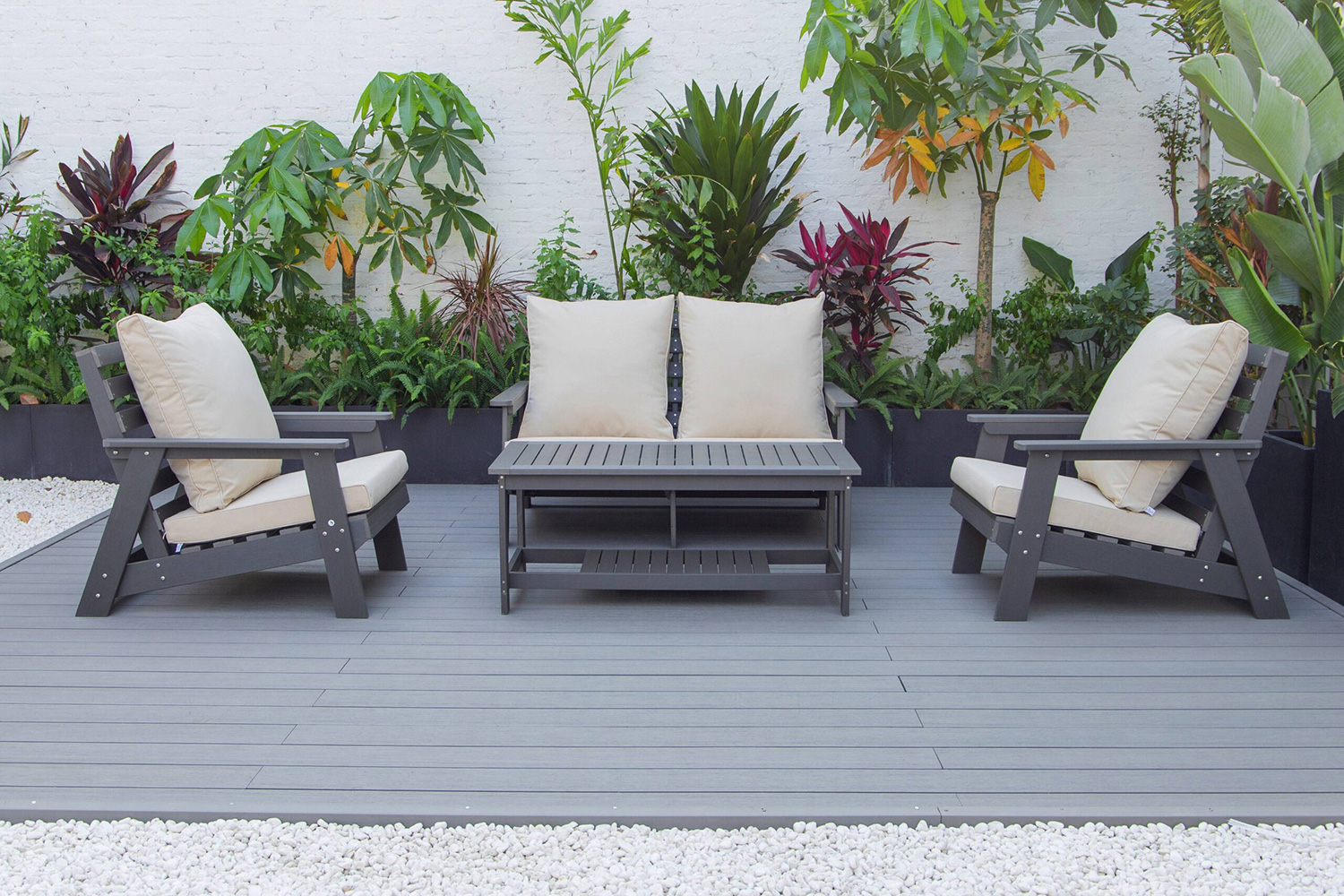 LeisureMod Alpine Modern Polystyrene 4-Peice Patio Conversation Set - Beige