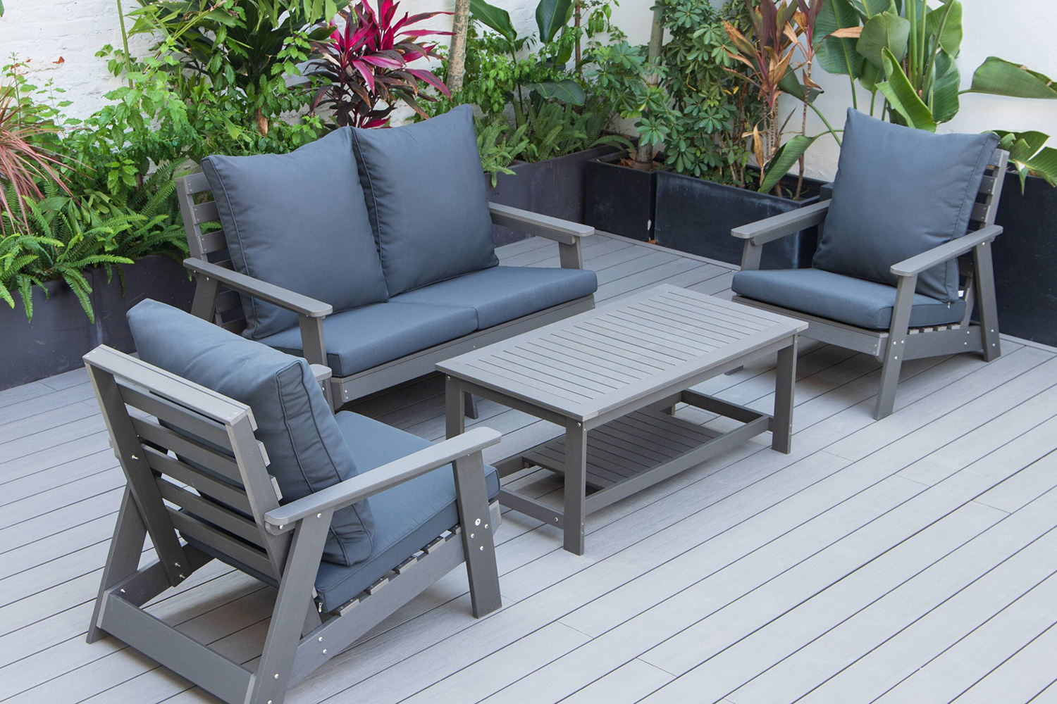 LeisureMod Alpine Modern Polystyrene 4-Peice Patio Conversation Set - Charcoal