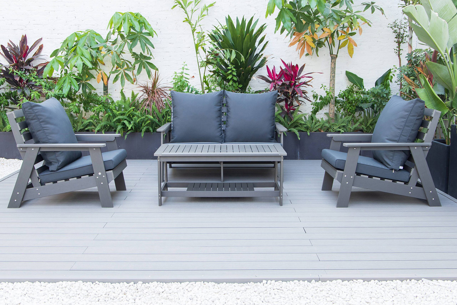 LeisureMod Alpine Modern Polystyrene 4-Peice Patio Conversation Set - Charcoal