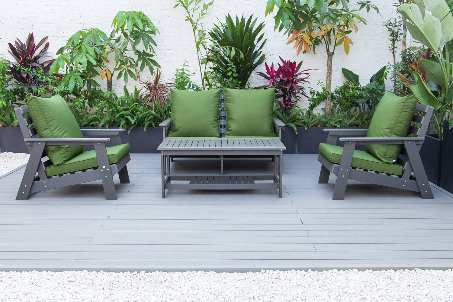 LeisureMod Alpine Modern Polystyrene 4-Peice Patio Conversation Set - Dark Green