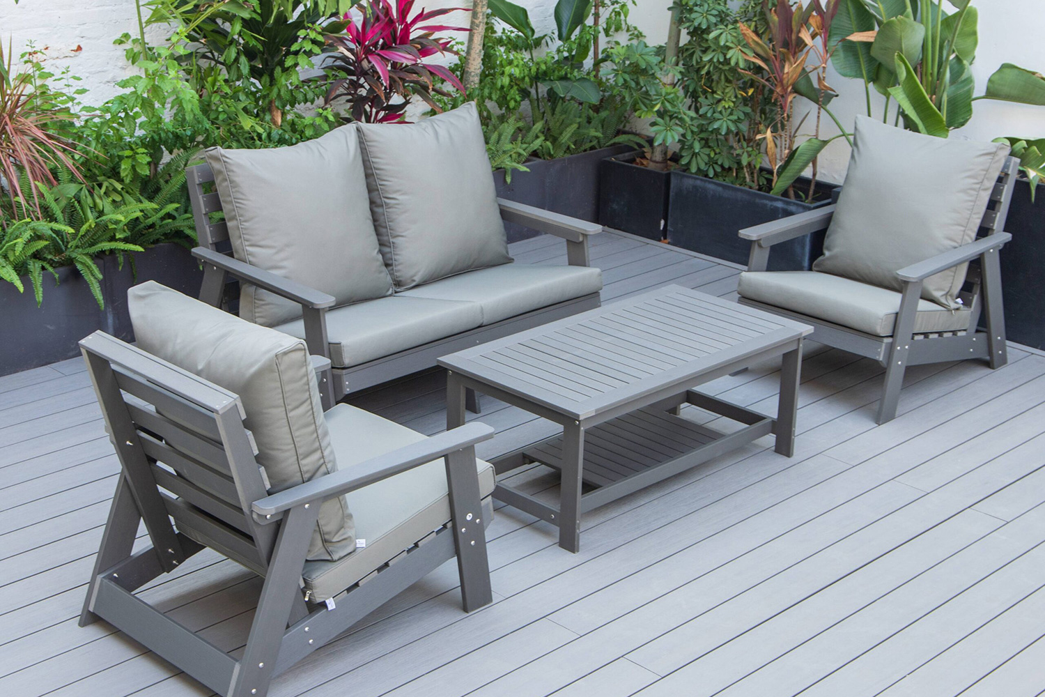 LeisureMod - Alpine Modern Polystyrene 4-Peice Patio Conversation Set