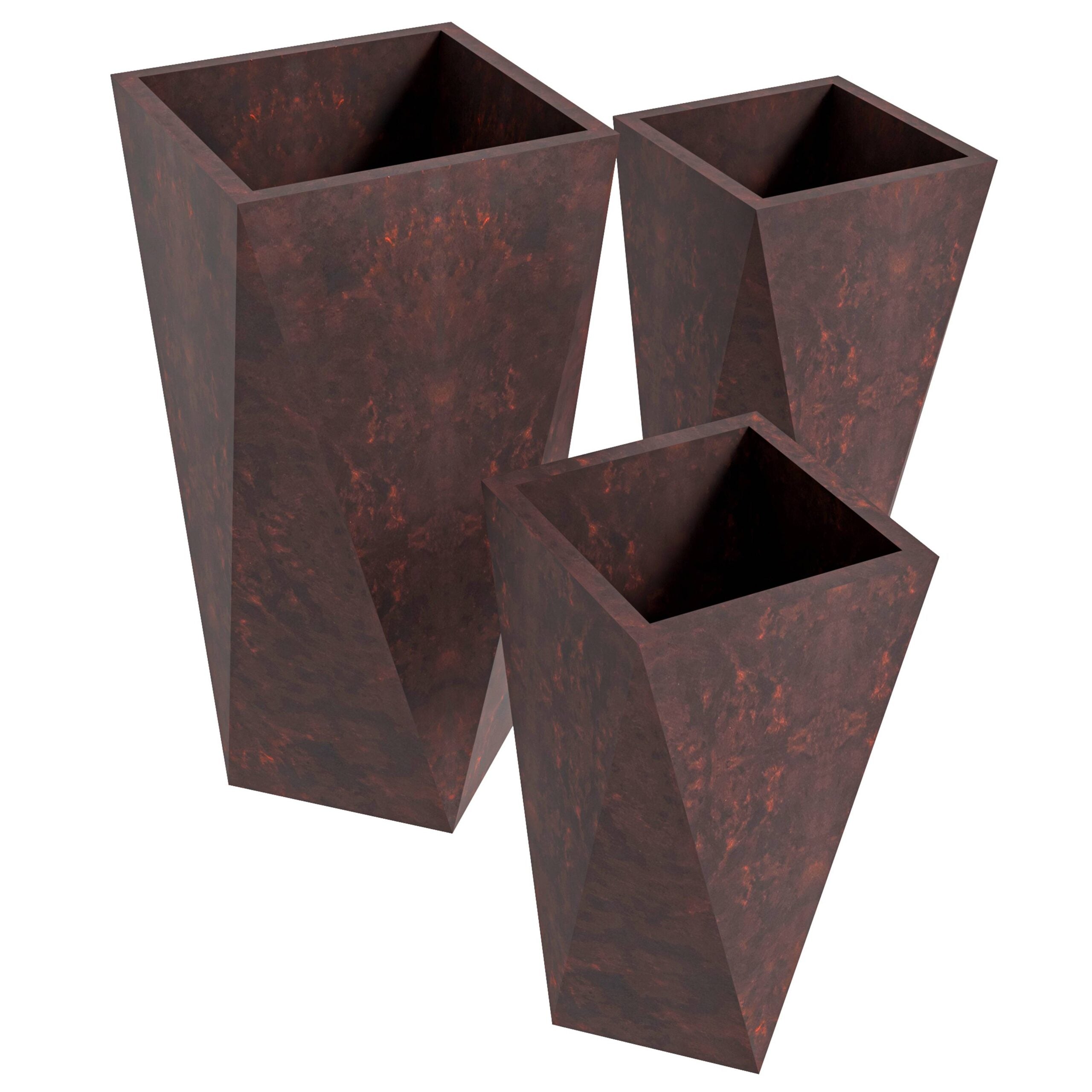 LeisureMod - Aloe Modern Fiberstone and Clay Planters (Set of 3)