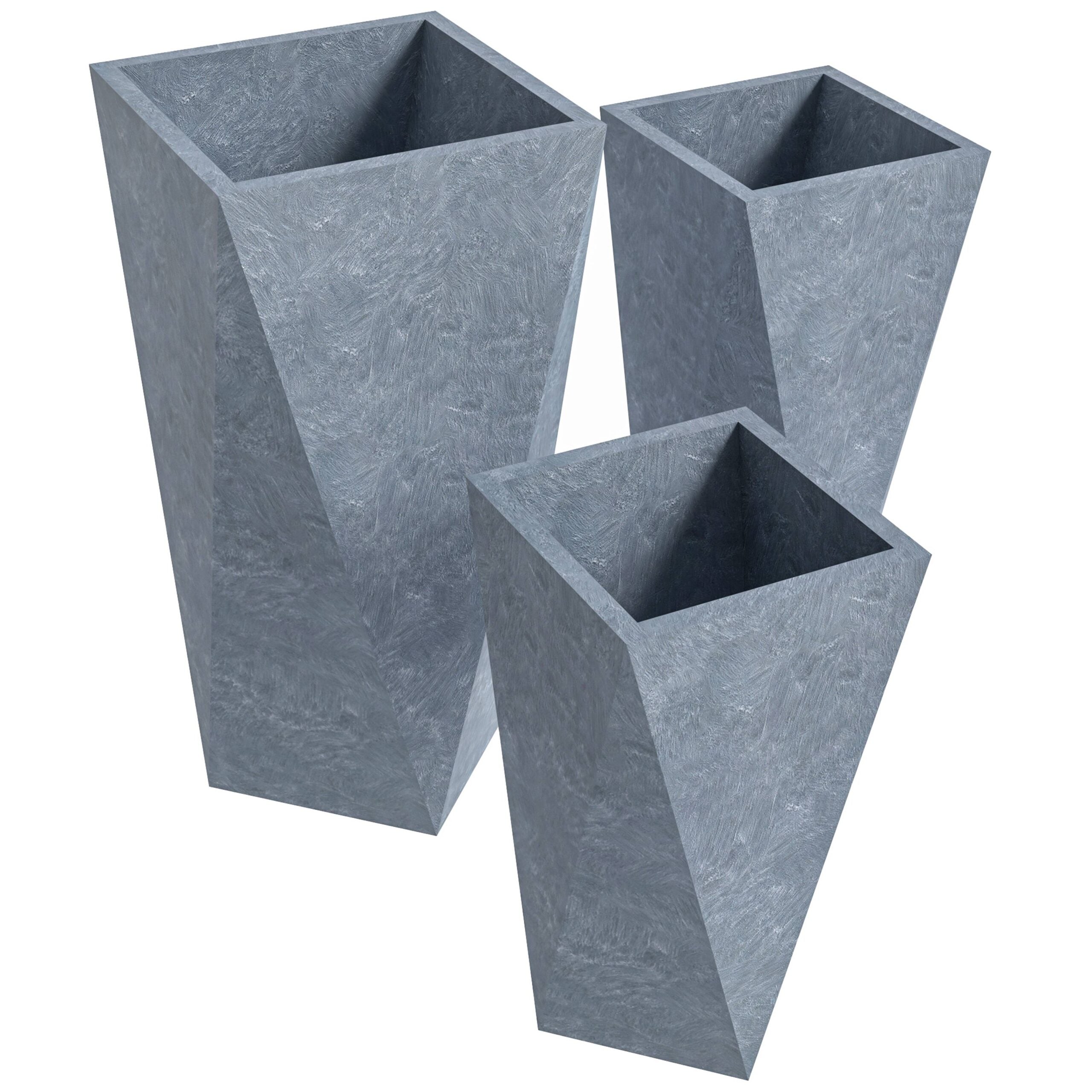 LeisureMod - Aloe Modern Fiberstone and Clay Planters (Set of 3)