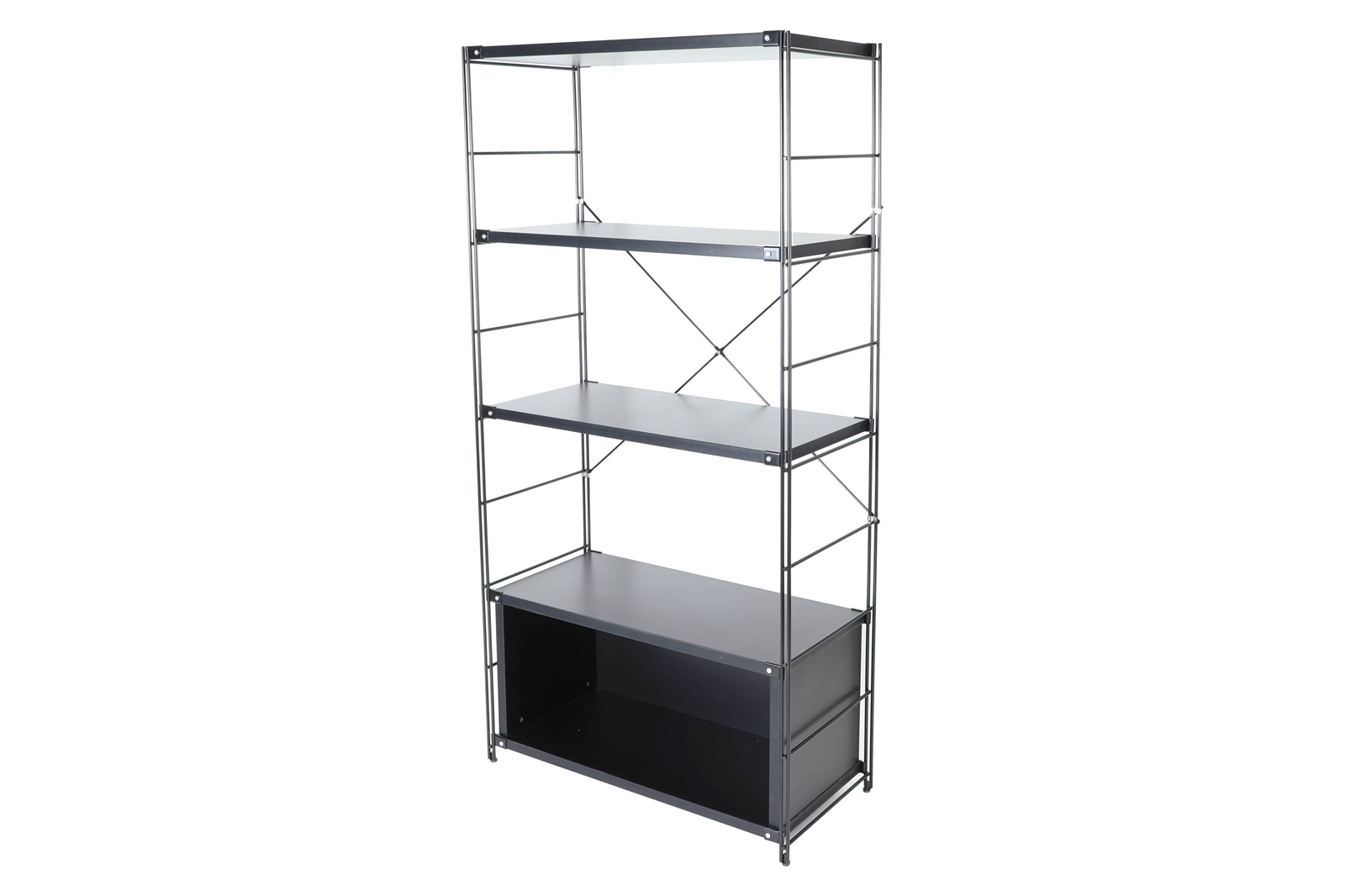 LeisureMod - Brentwood Etagere Bookcase With Black Powder Coated Steel Frame And Melamine Board Shelves