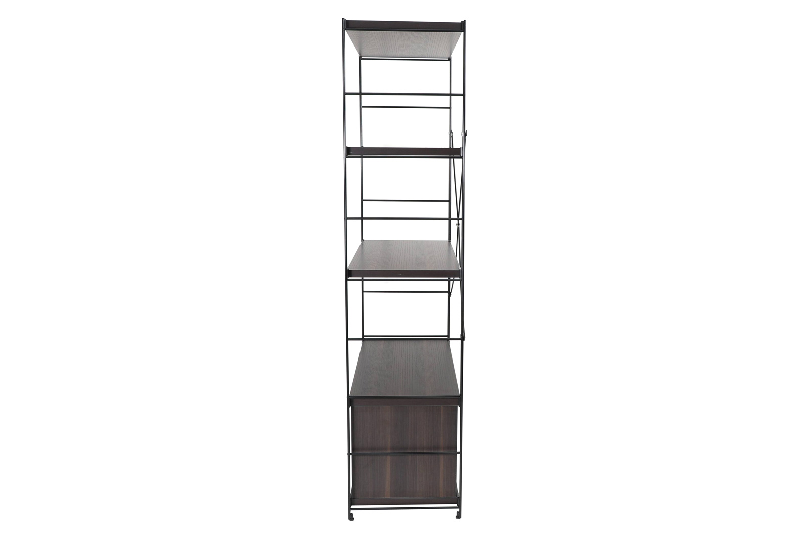 LeisureMod Brentwood Etagere Bookcase With Black Powder Coated Steel Frame And Melamine Board Shelves - Dark Walnut