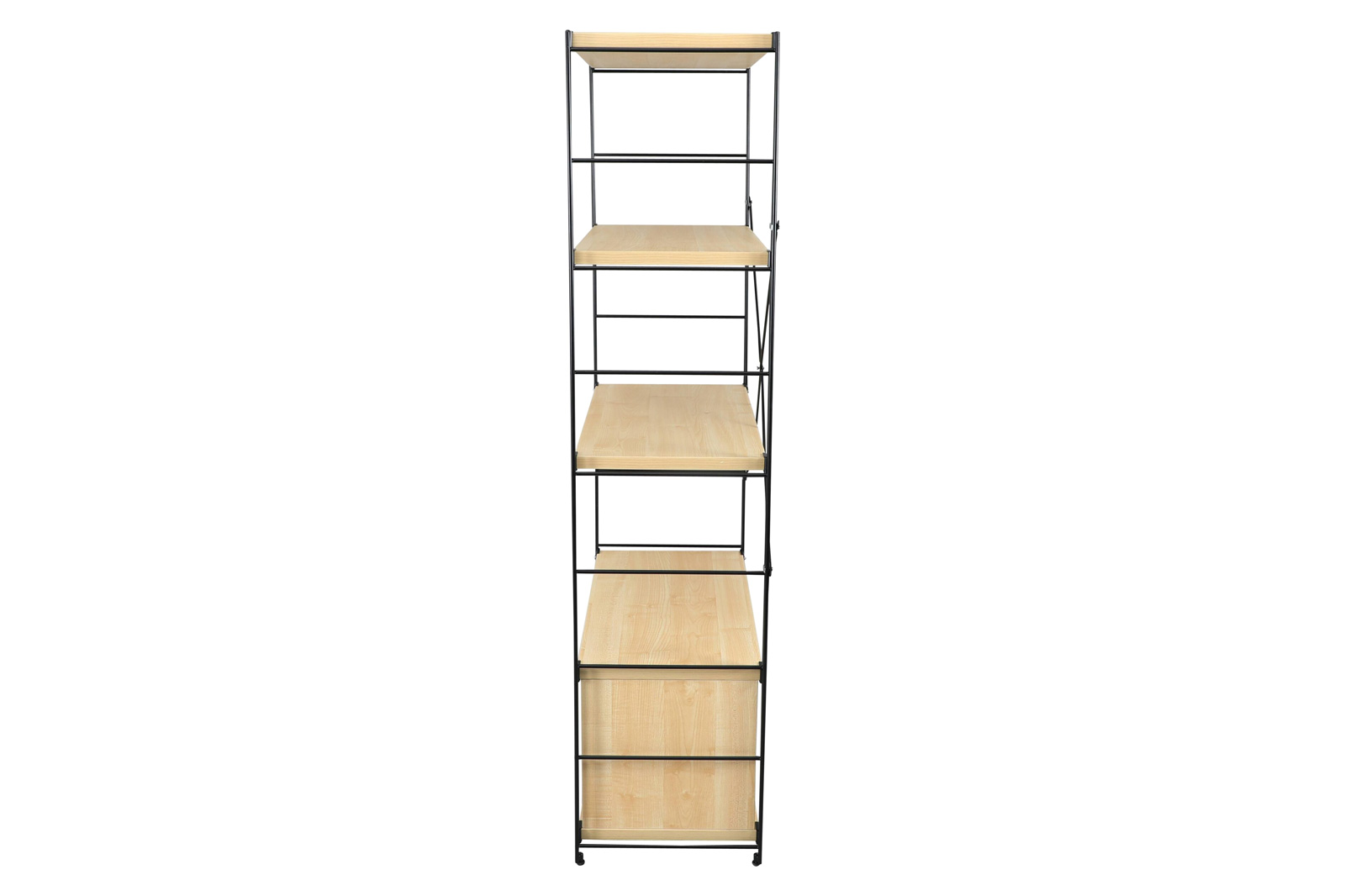 LeisureMod Brentwood Etagere Bookcase With Black Powder Coated Steel Frame And Melamine Board Shelves - Natural Wood