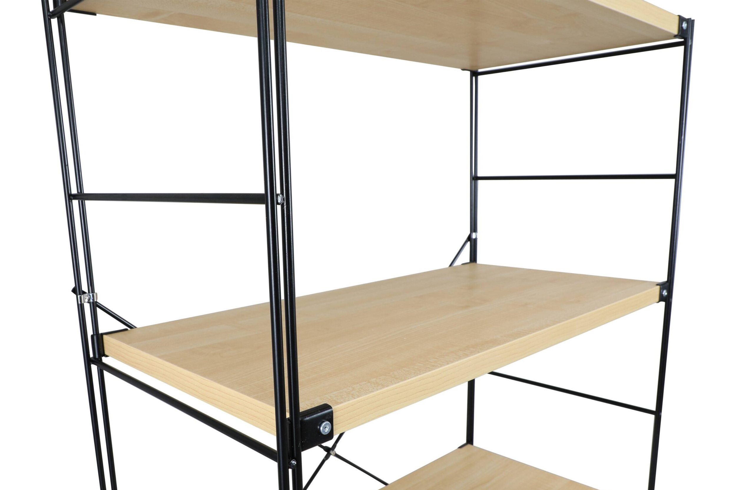 LeisureMod Brentwood Etagere Bookcase With Black Powder Coated Steel Frame And Melamine Board Shelves - Natural Wood