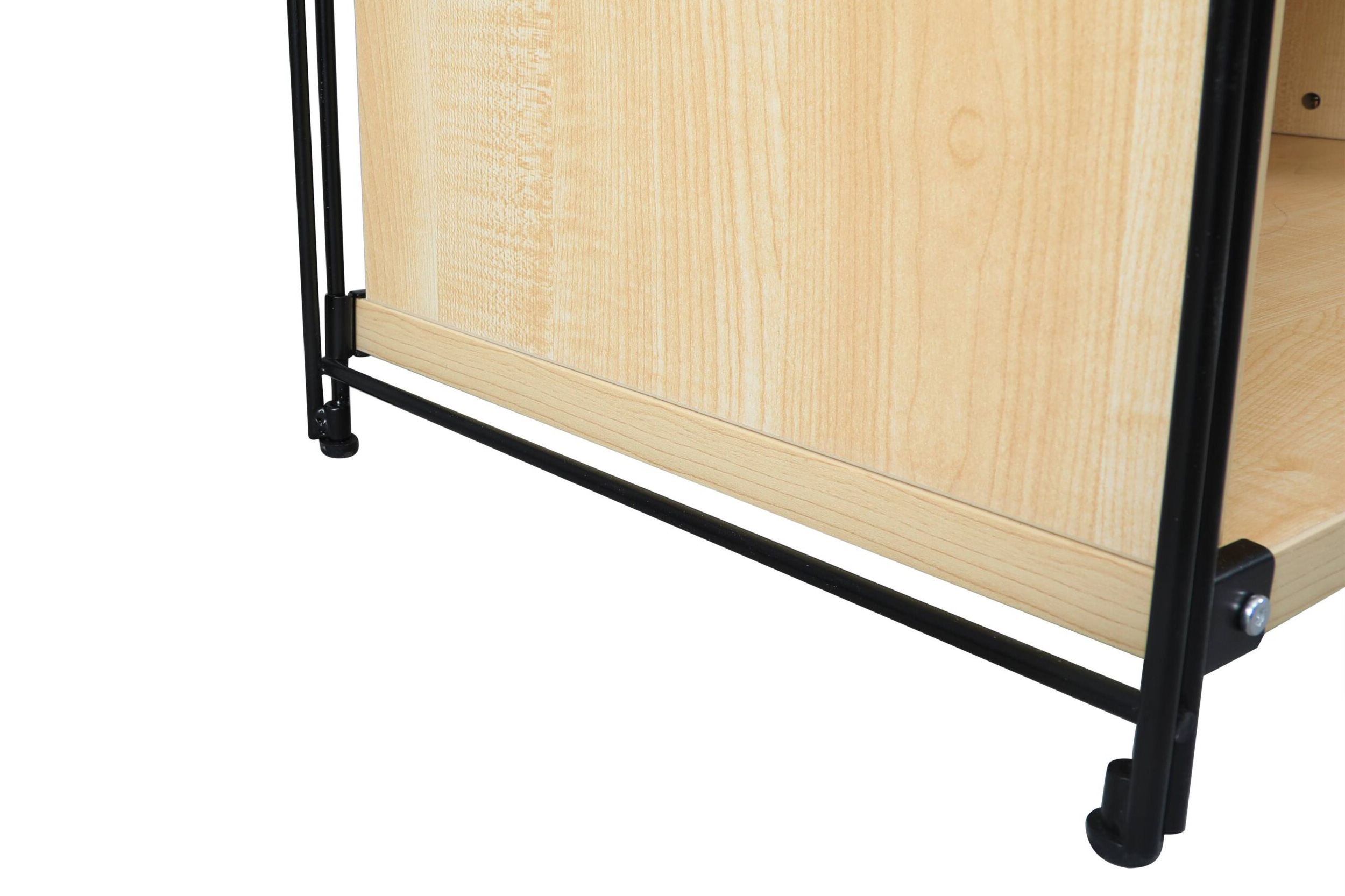 LeisureMod Brentwood Etagere Bookcase With Black Powder Coated Steel Frame And Melamine Board Shelves - Natural Wood