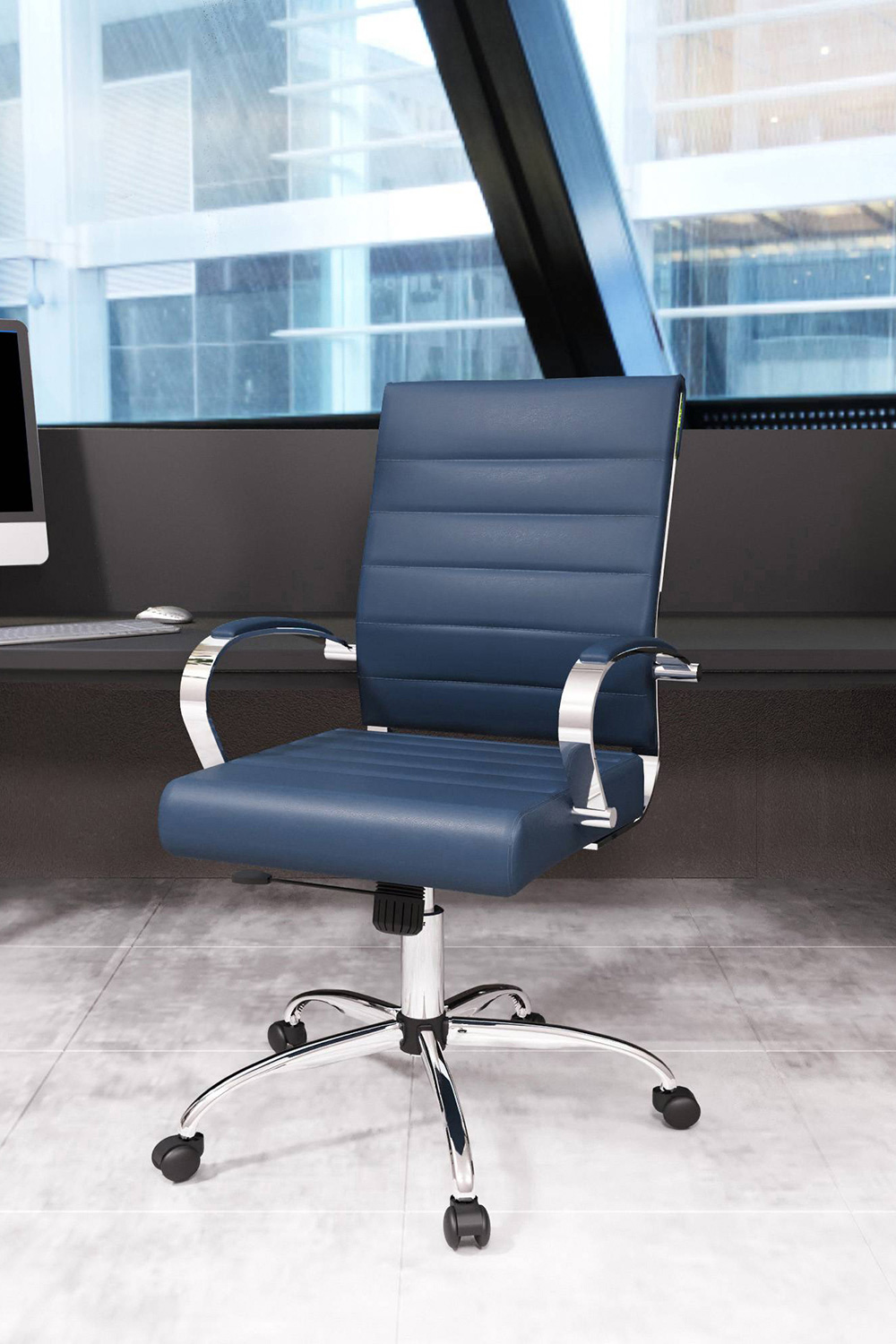 LeisureMod - Benmar Home Leather Office Chair with Chrome Frame
