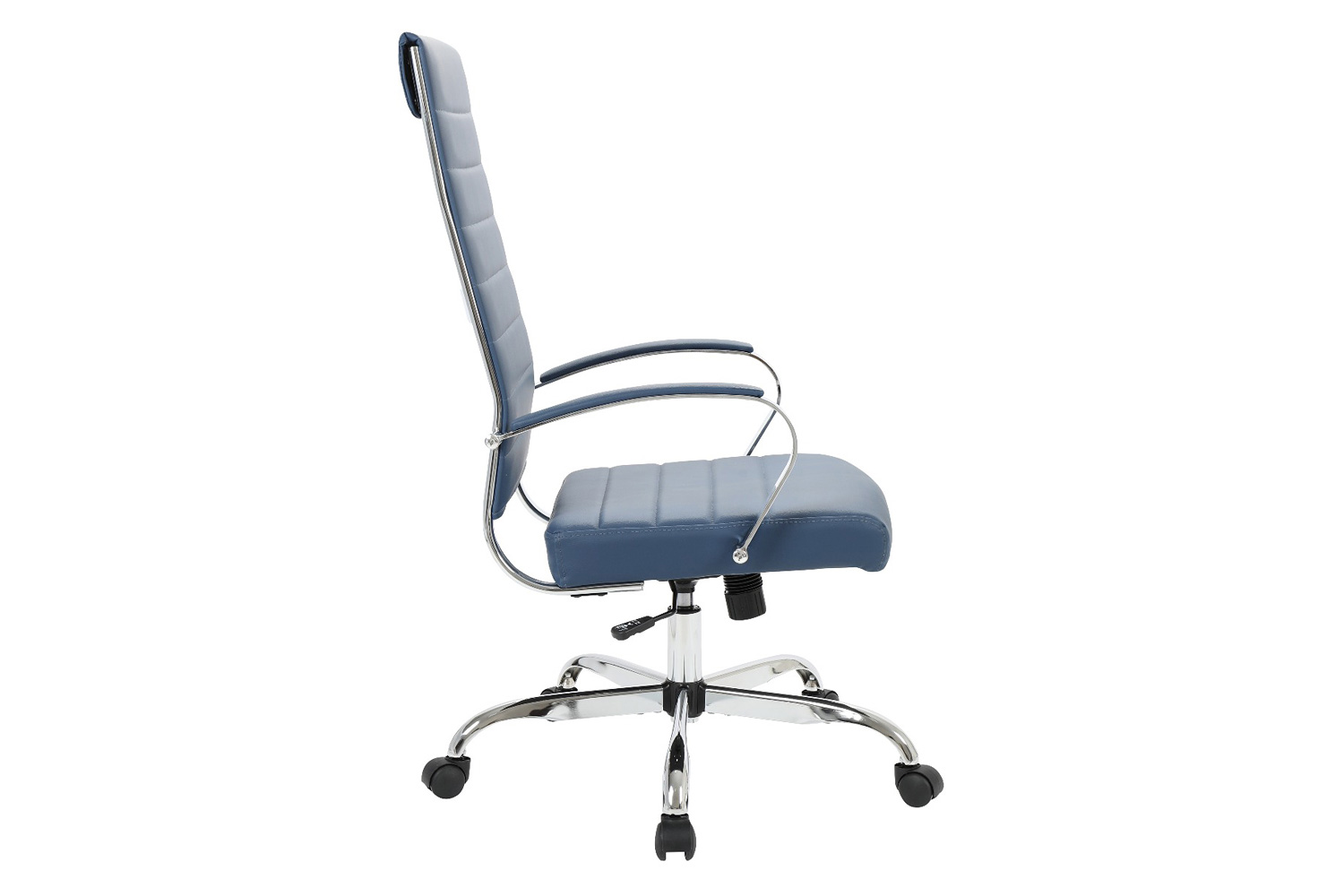 LeisureMod Benmar High-Back Home Leather Office Chair with Chrome Frame - Blue