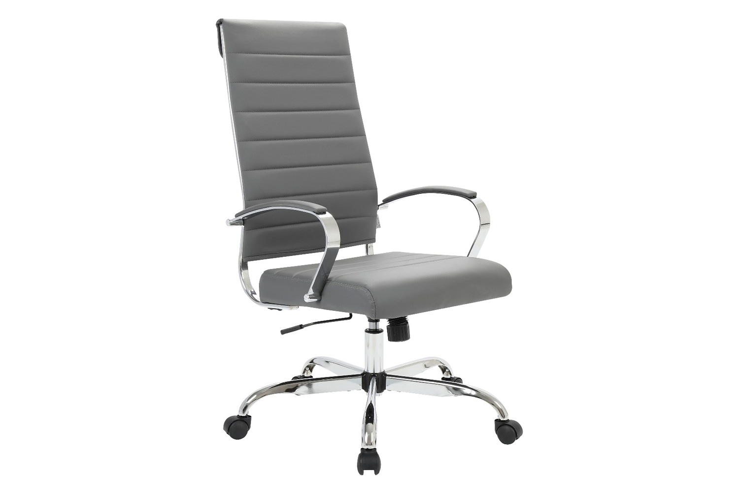 LeisureMod Benmar High-Back Home Leather Office Chair with Chrome Frame - Gray
