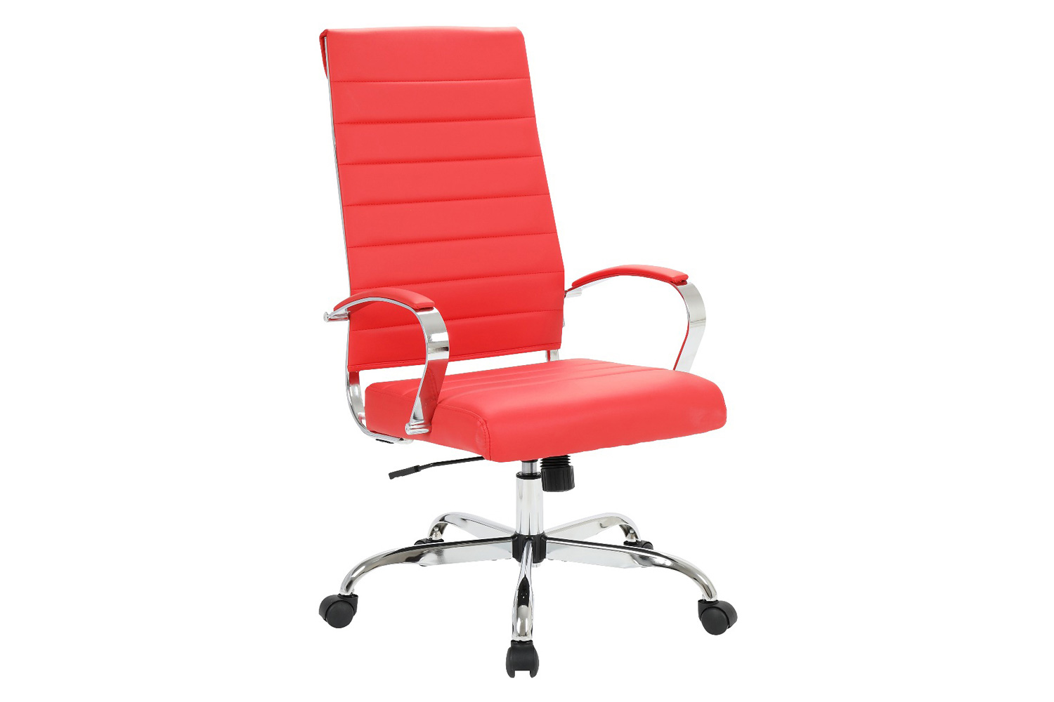 LeisureMod Benmar High-Back Home Leather Office Chair with Chrome Frame - Red