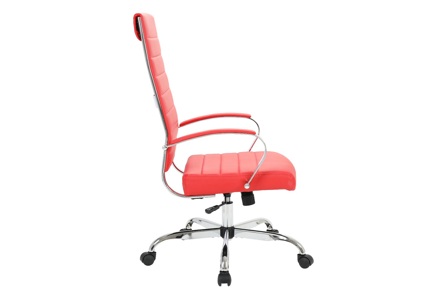 LeisureMod Benmar High-Back Home Leather Office Chair with Chrome Frame - Red
