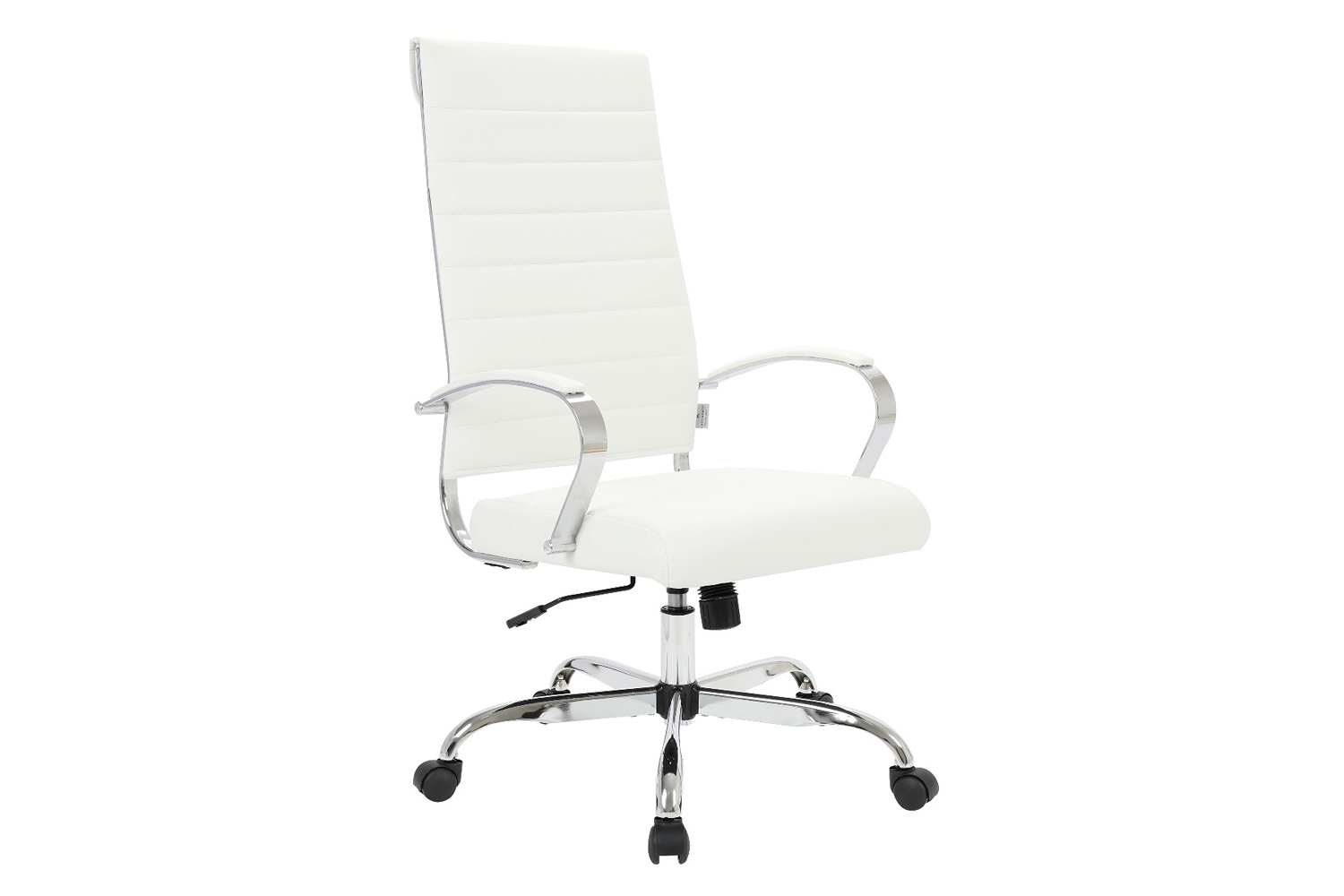 LeisureMod Benmar High-Back Home Leather Office Chair with Chrome Frame - White