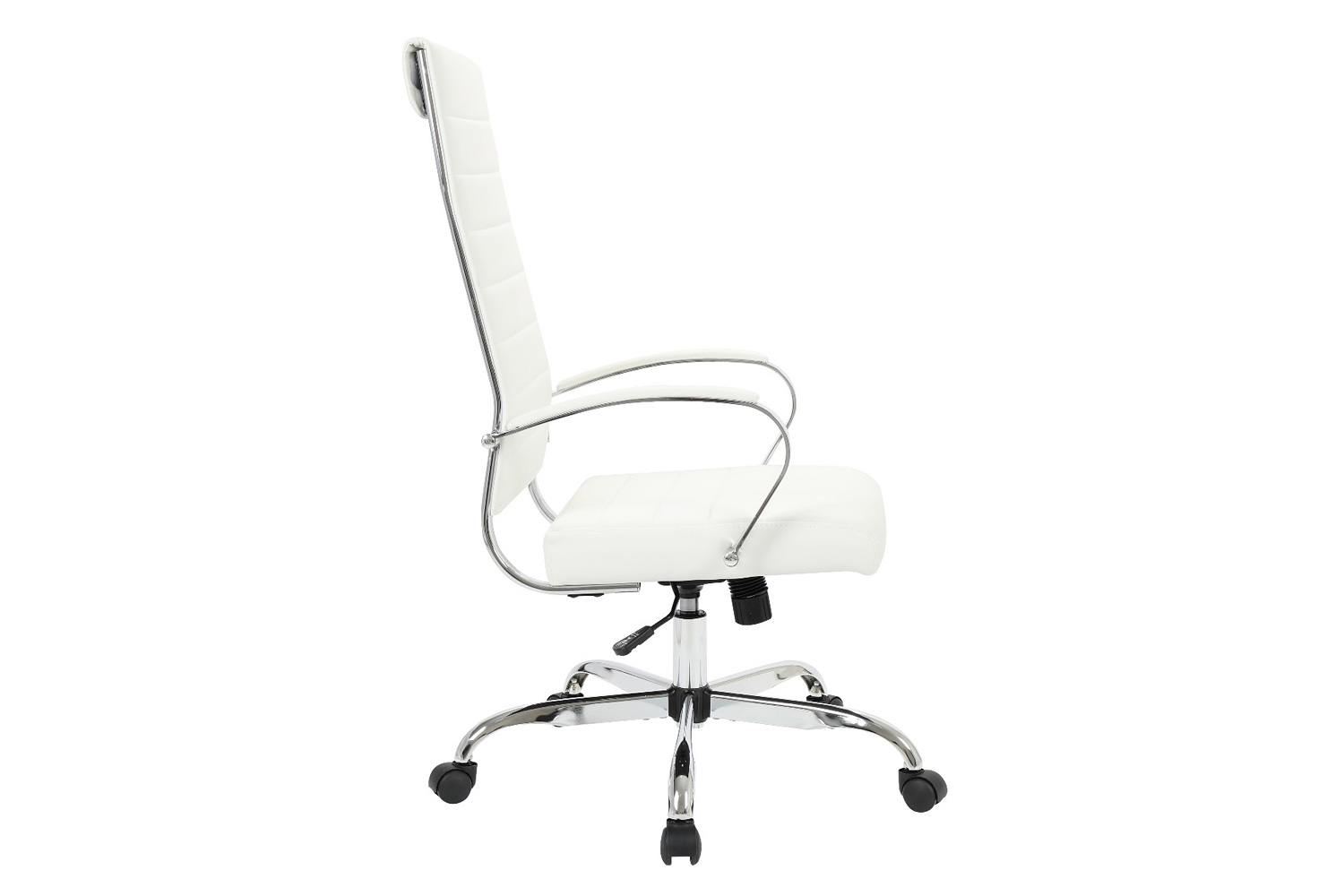 LeisureMod Benmar High-Back Home Leather Office Chair with Chrome Frame - White