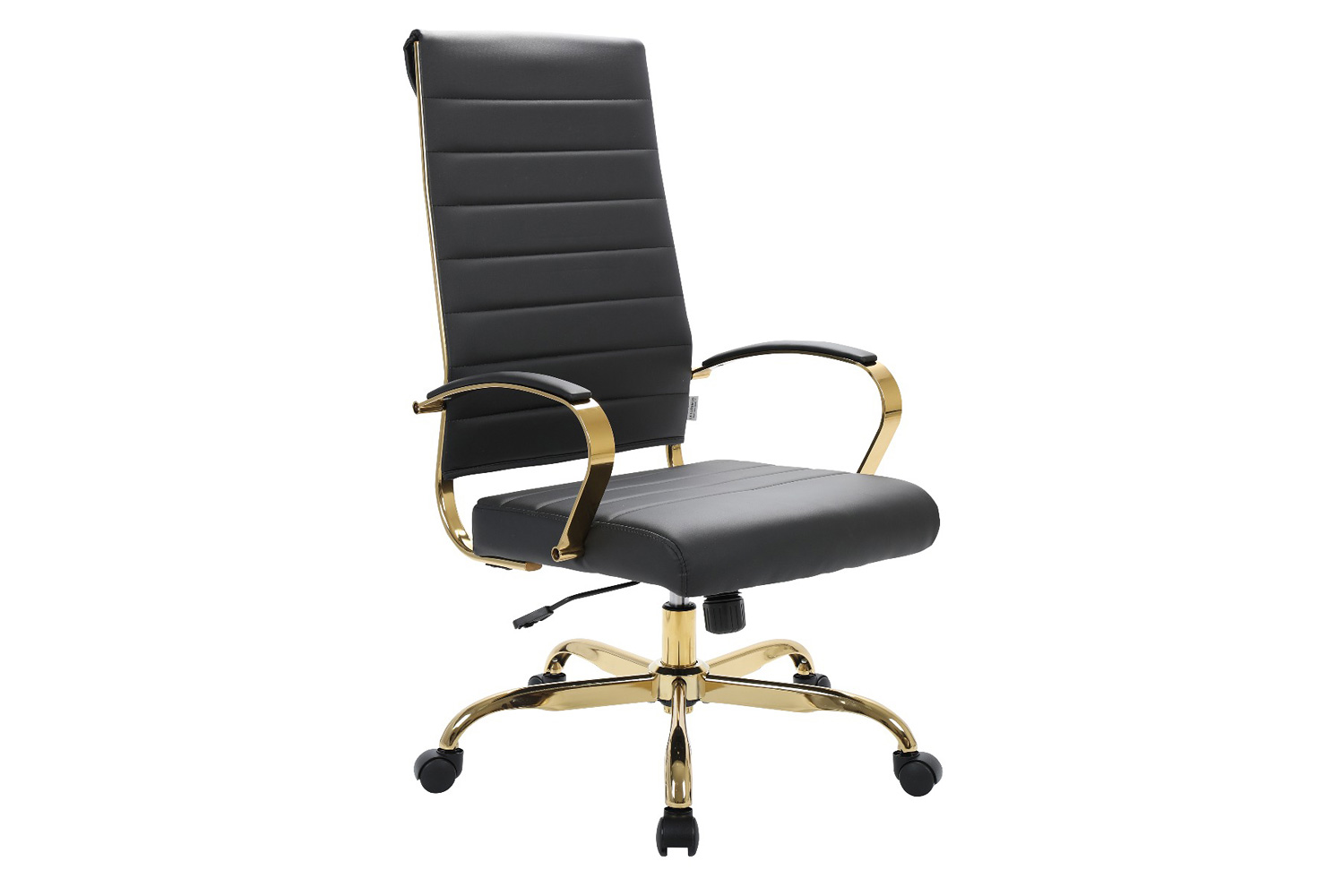 LeisureMod Benmar High-Back Leather Office Chair with Gold Frame - Black