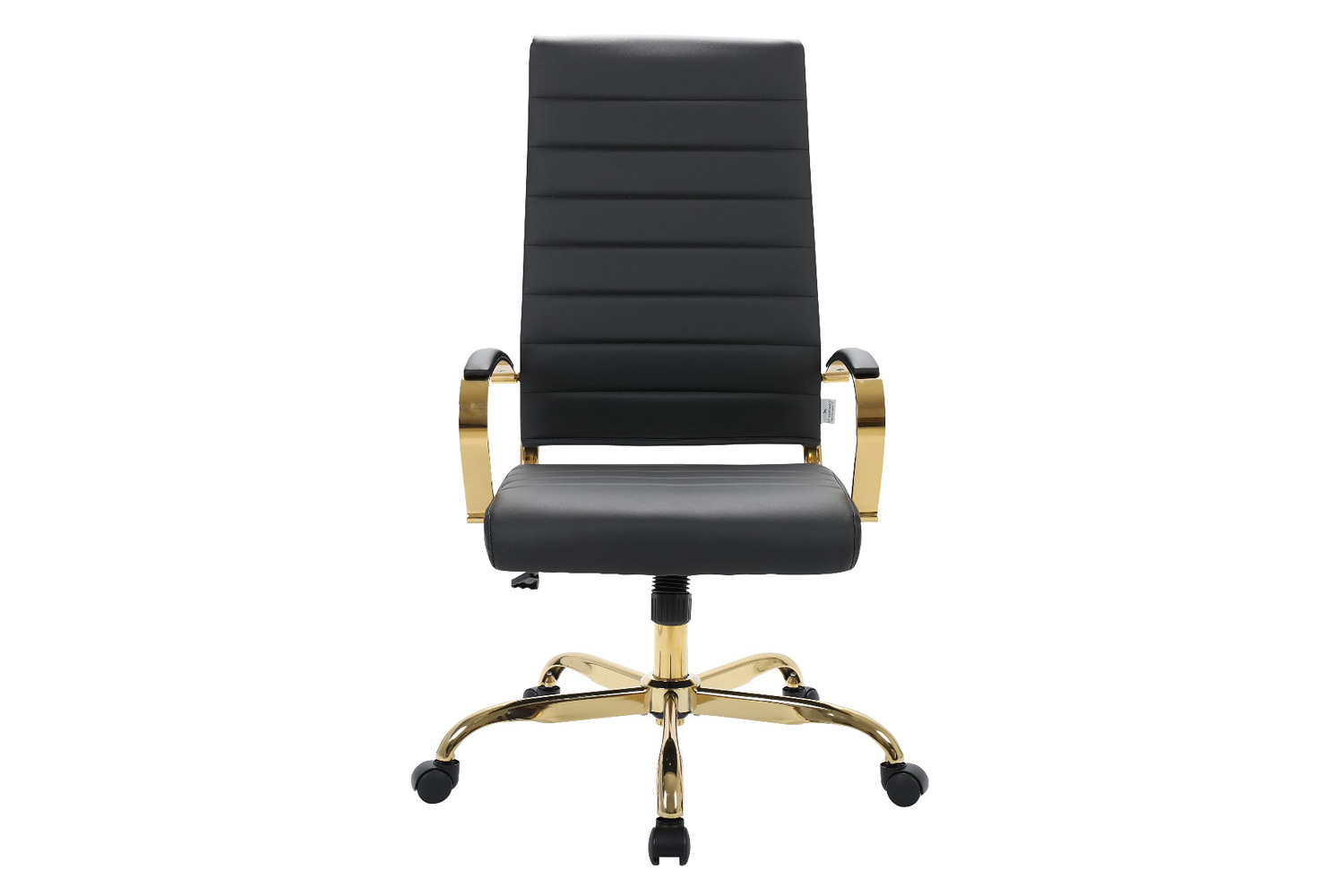 LeisureMod Benmar High-Back Leather Office Chair with Gold Frame - Black