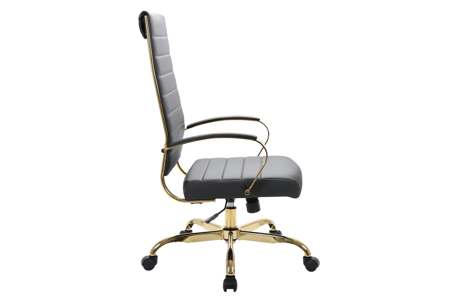 LeisureMod Benmar High-Back Leather Office Chair with Gold Frame - Black