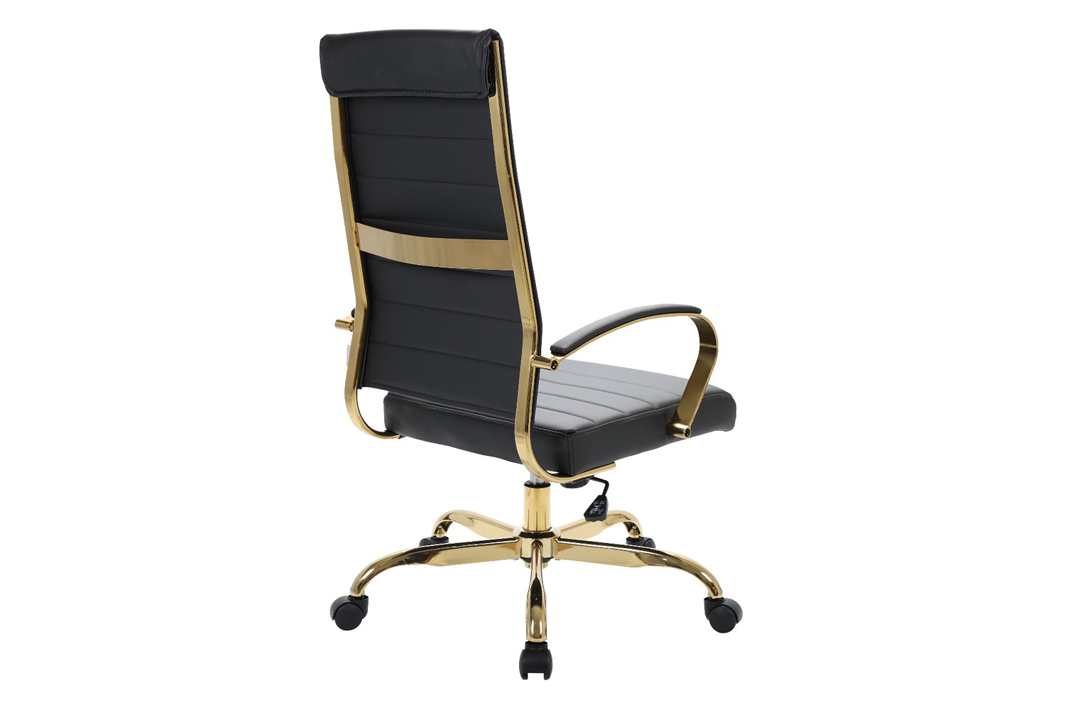 LeisureMod Benmar High-Back Leather Office Chair with Gold Frame - Black