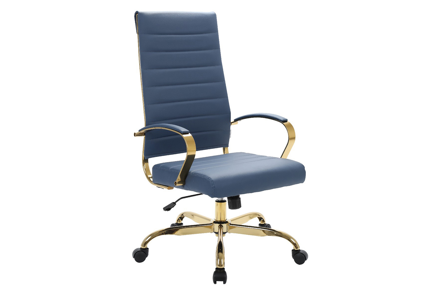 LeisureMod Benmar High-Back Leather Office Chair with Gold Frame - Navy Blue