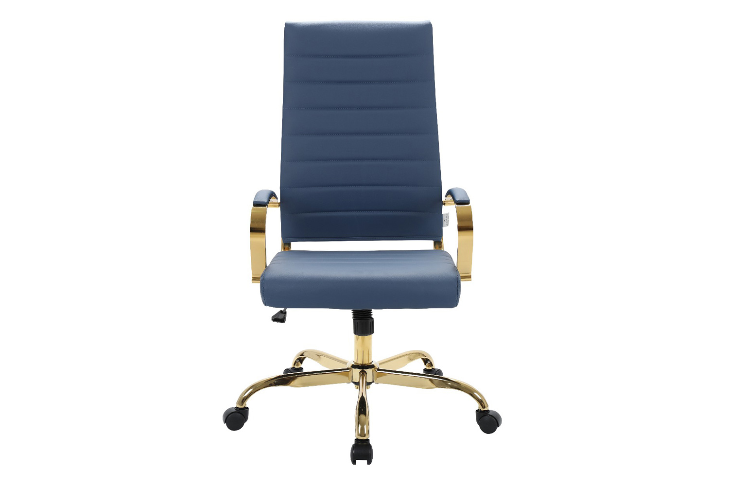 LeisureMod Benmar High-Back Leather Office Chair with Gold Frame - Navy Blue