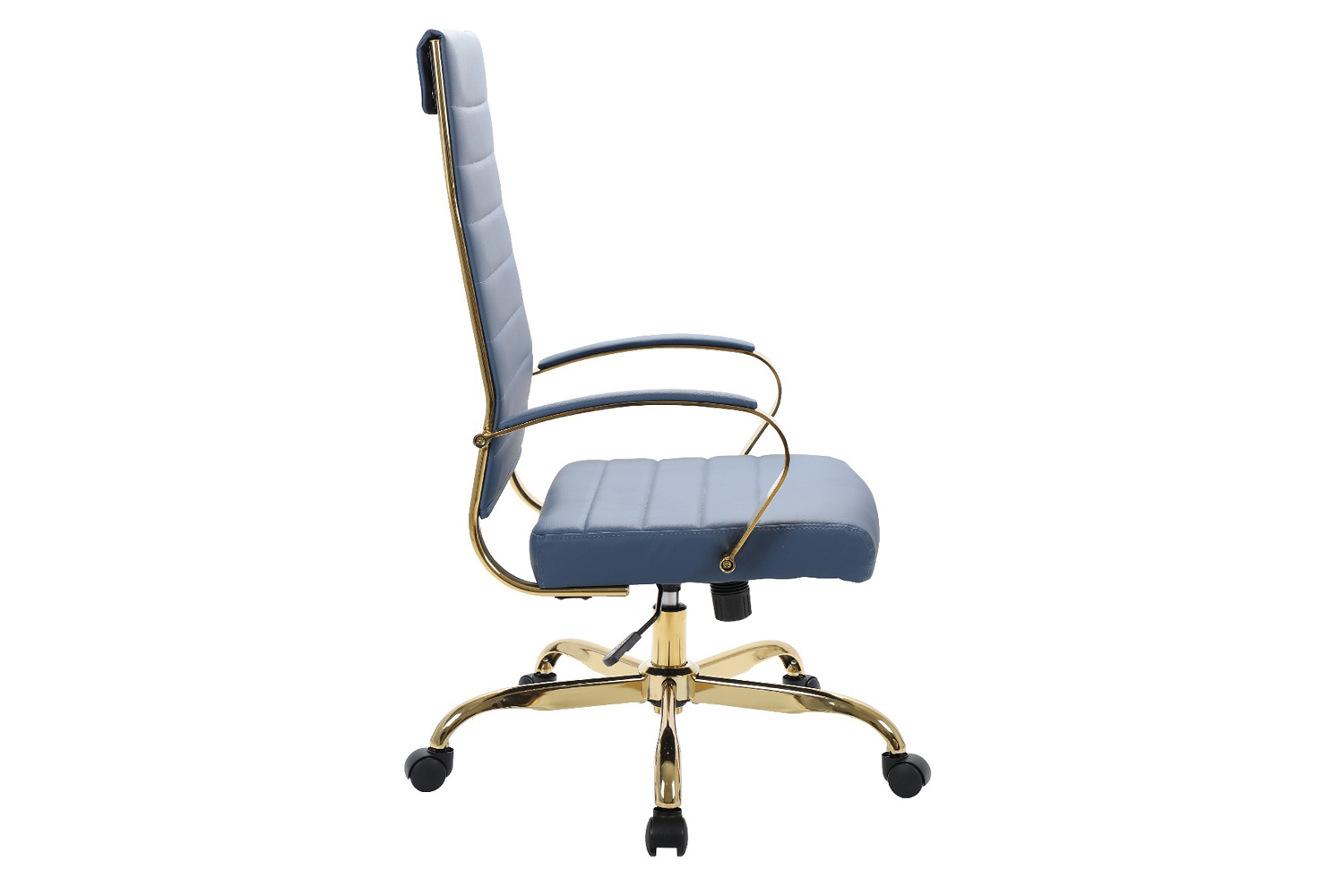 LeisureMod Benmar High-Back Leather Office Chair with Gold Frame - Navy Blue