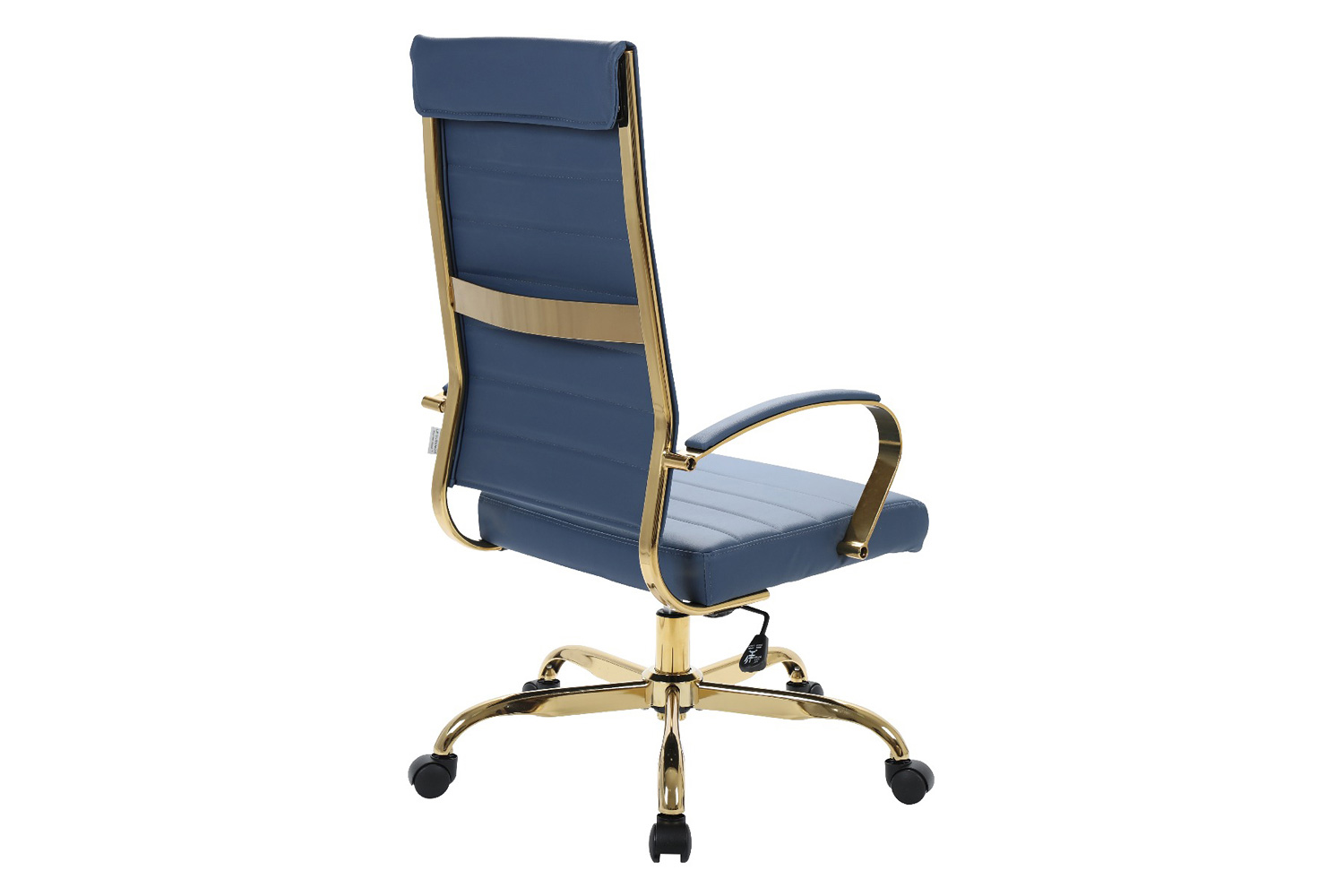 LeisureMod Benmar High-Back Leather Office Chair with Gold Frame - Navy Blue