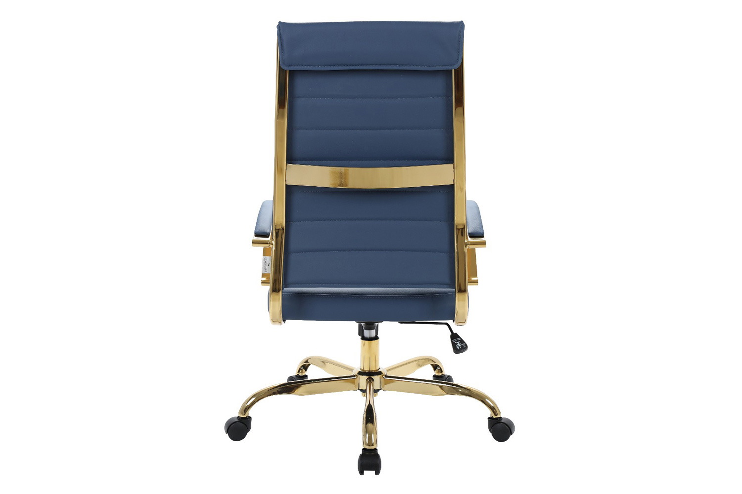 LeisureMod Benmar High-Back Leather Office Chair with Gold Frame - Navy Blue
