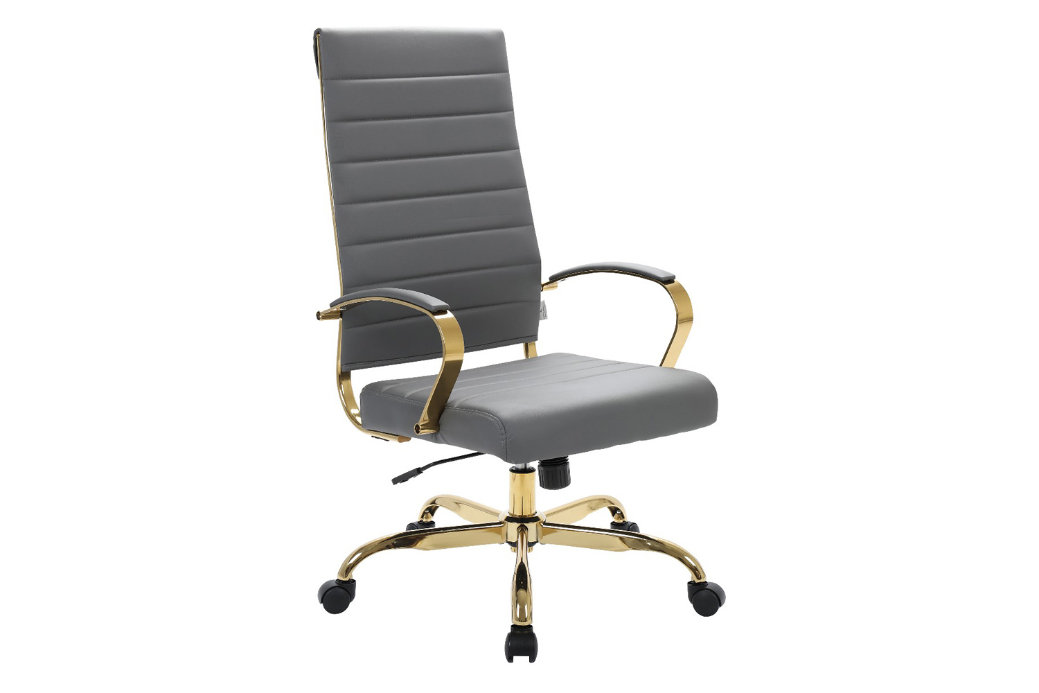 LeisureMod Benmar High-Back Leather Office Chair with Gold Frame - Gray
